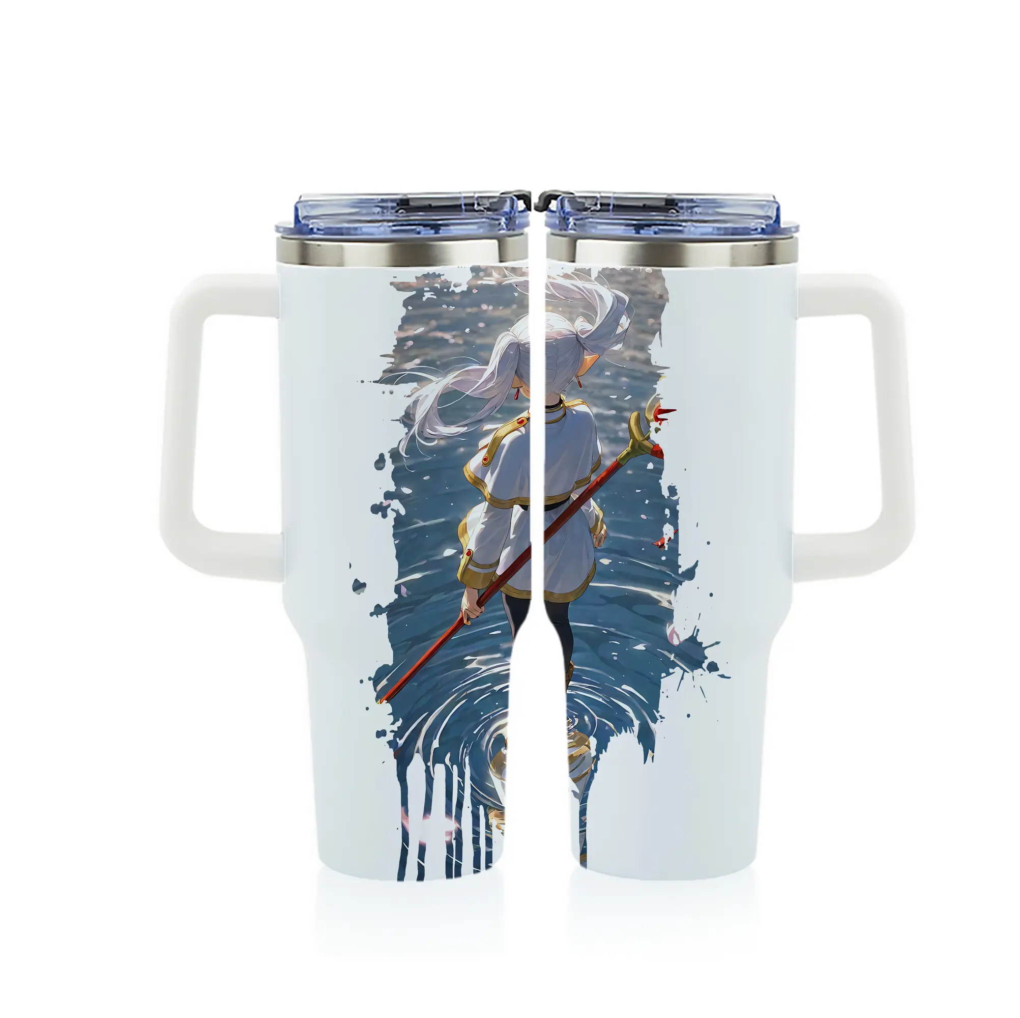 葬送のフリーレン（Frieren） グッズ,フリーレン（Frieren） - 1200mL フルプリント車用タンブラー ・ 304ステンレス 内側 ・ 201ステンレス 外側 ・ 保温 保冷 ・ 通勤 ドライブ アウトドア用