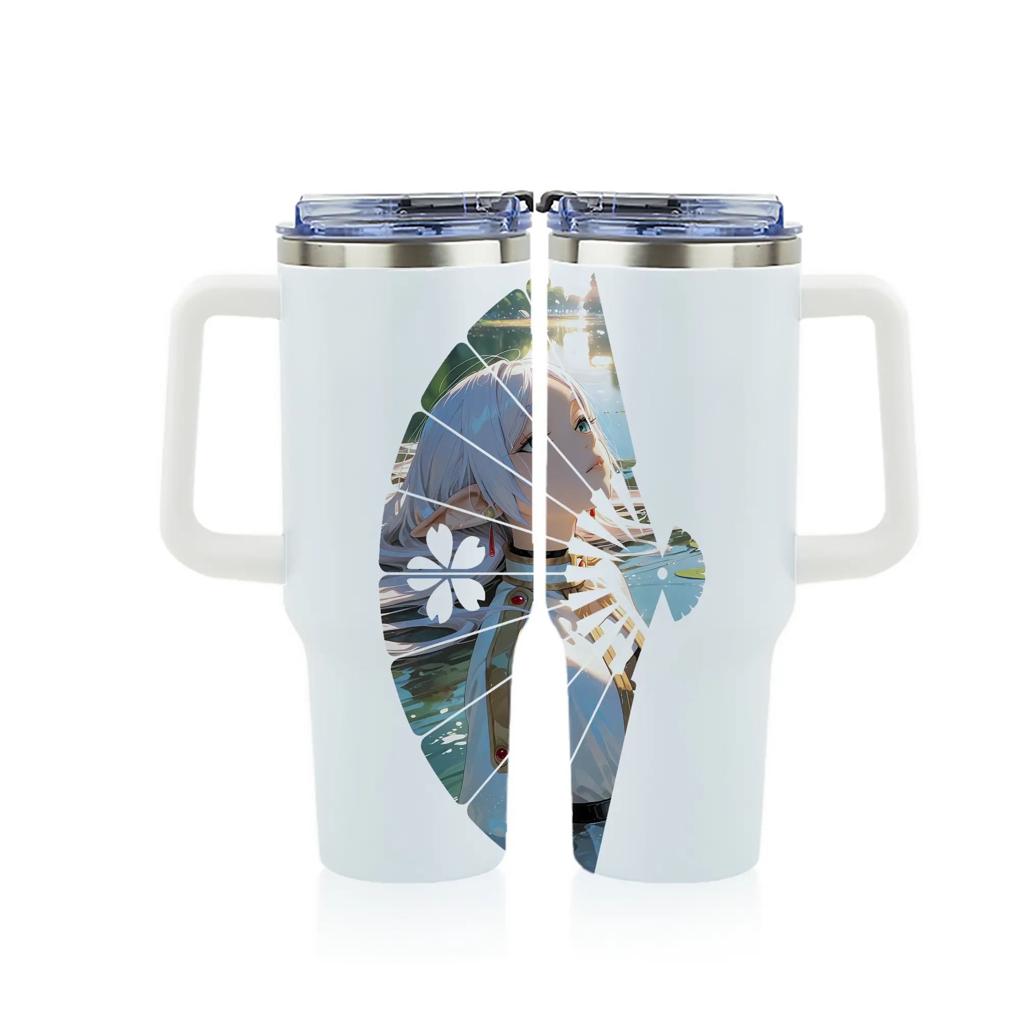 葬送のフリーレン（Frieren） グッズ,フリーレン（Frieren） - 1200mL フルプリント車用タンブラー ・ 304ステンレス 内側 ・ 201ステンレス 外側 ・ 保温 保冷 ・ 通勤 ドライブ アウトドア用