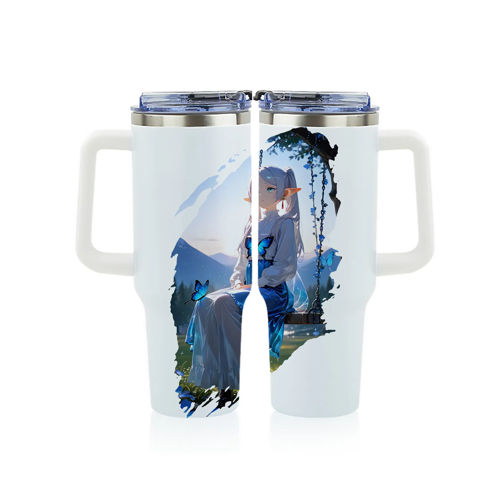 葬送のフリーレン（Frieren） グッズ,フリーレン（Frieren） - 1200mL フルプリント車用タンブラー ・ 304ステンレス 内側 ・ 201ステンレス 外側 ・ 保温 保冷 ・ 通勤 ドライブ アウトドア用