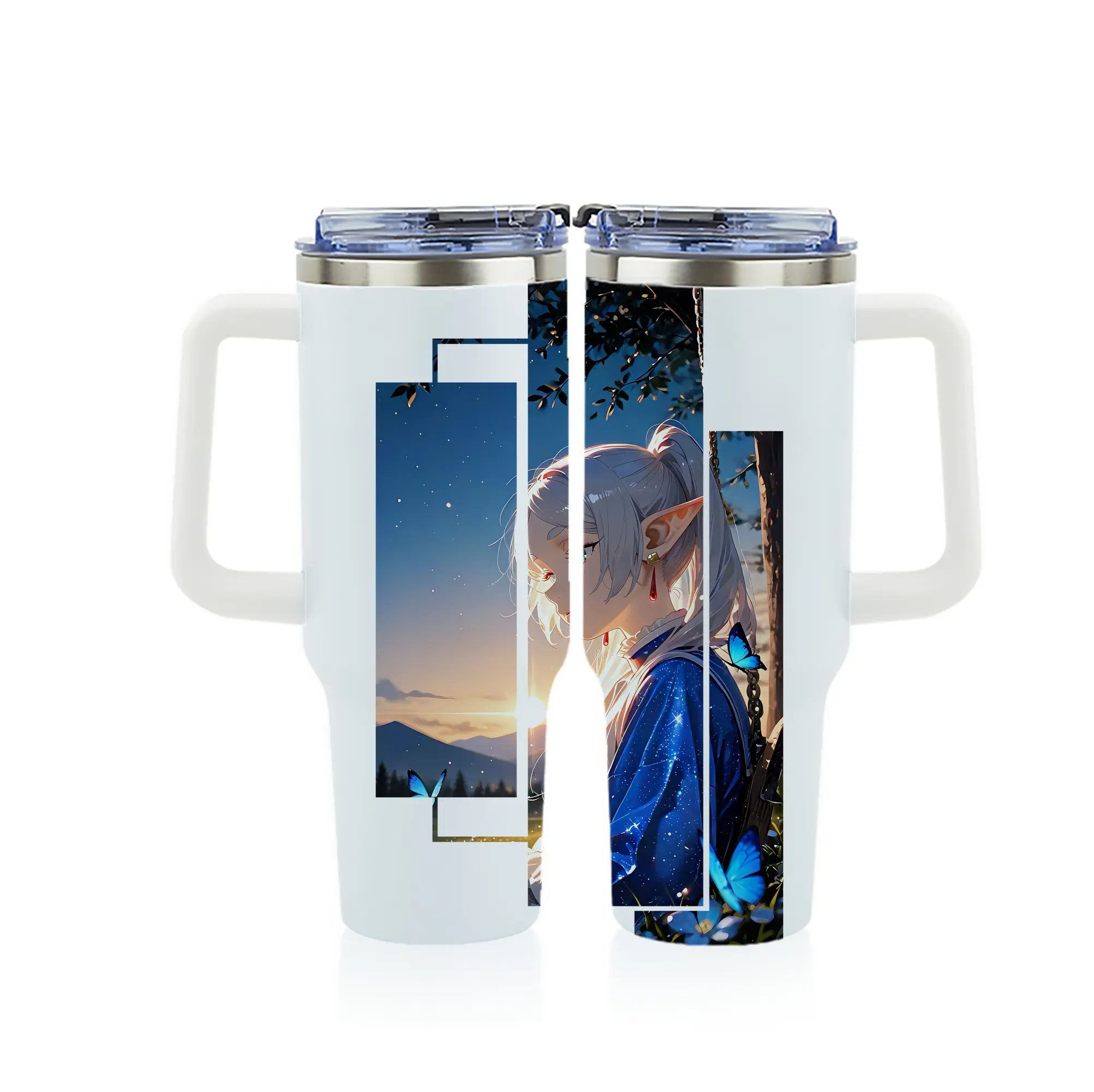 葬送のフリーレン（Frieren） グッズ,フリーレン（Frieren） - 1200mL フルプリント車用タンブラー ・ 304ステンレス 内側 ・ 201ステンレス 外側 ・ 保温 保冷 ・ 通勤 ドライブ アウトドア用