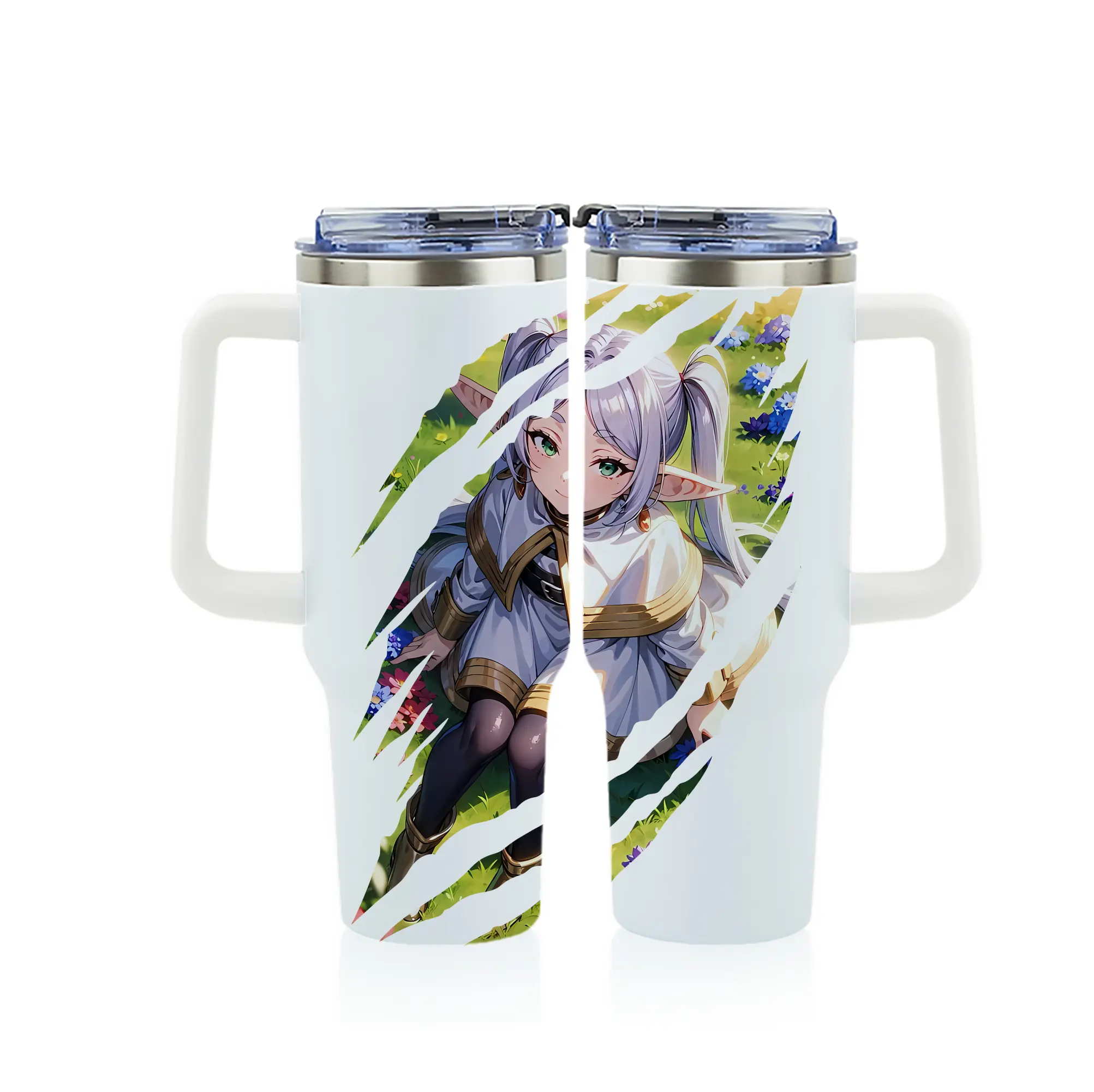 葬送のフリーレン（Frieren） グッズ,フリーレン（Frieren） - 1200mL フルプリント車用タンブラー ・ 304ステンレス 内側 ・ 201ステンレス 外側 ・ 保温 保冷 ・ 通勤 ドライブ アウトドア用