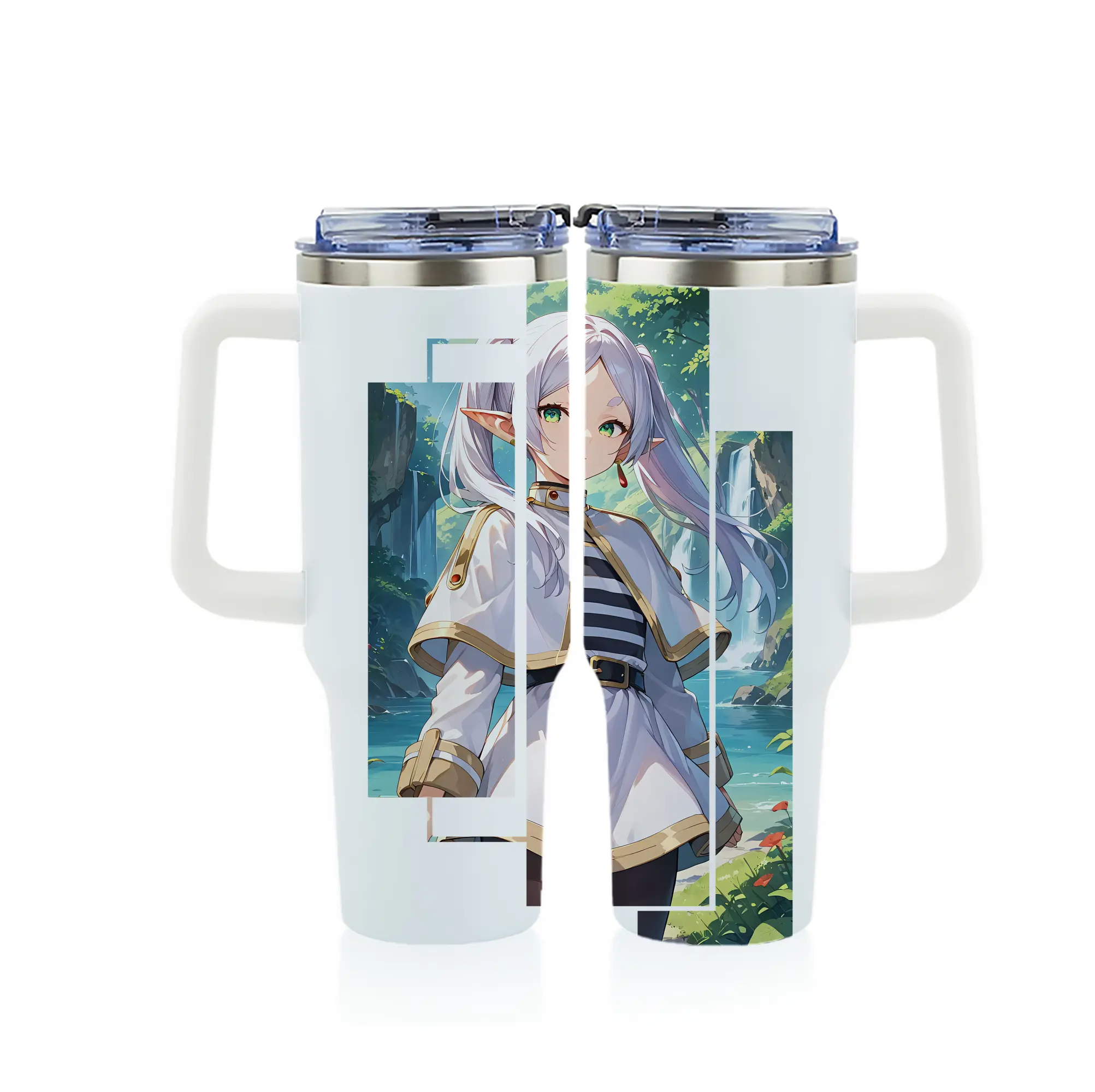 葬送のフリーレン（Frieren） グッズ,フリーレン（Frieren） - 1200mL フルプリント車用タンブラー ・ 304ステンレス 内側 ・ 201ステンレス 外側 ・ 保温 保冷 ・ 通勤 ドライブ アウトドア用