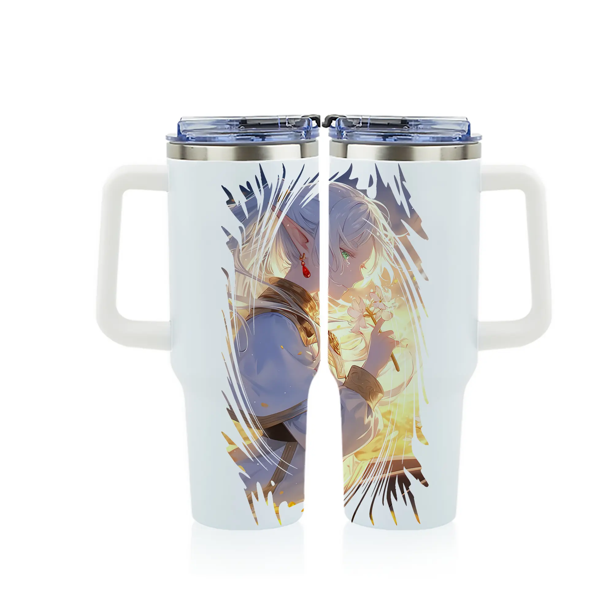 葬送のフリーレン（Frieren） グッズ,フリーレン（Frieren） - 1200mL フルプリント車用タンブラー ・ 304ステンレス 内側 ・ 201ステンレス 外側 ・ 保温 保冷 ・ 通勤 ドライブ アウトドア用