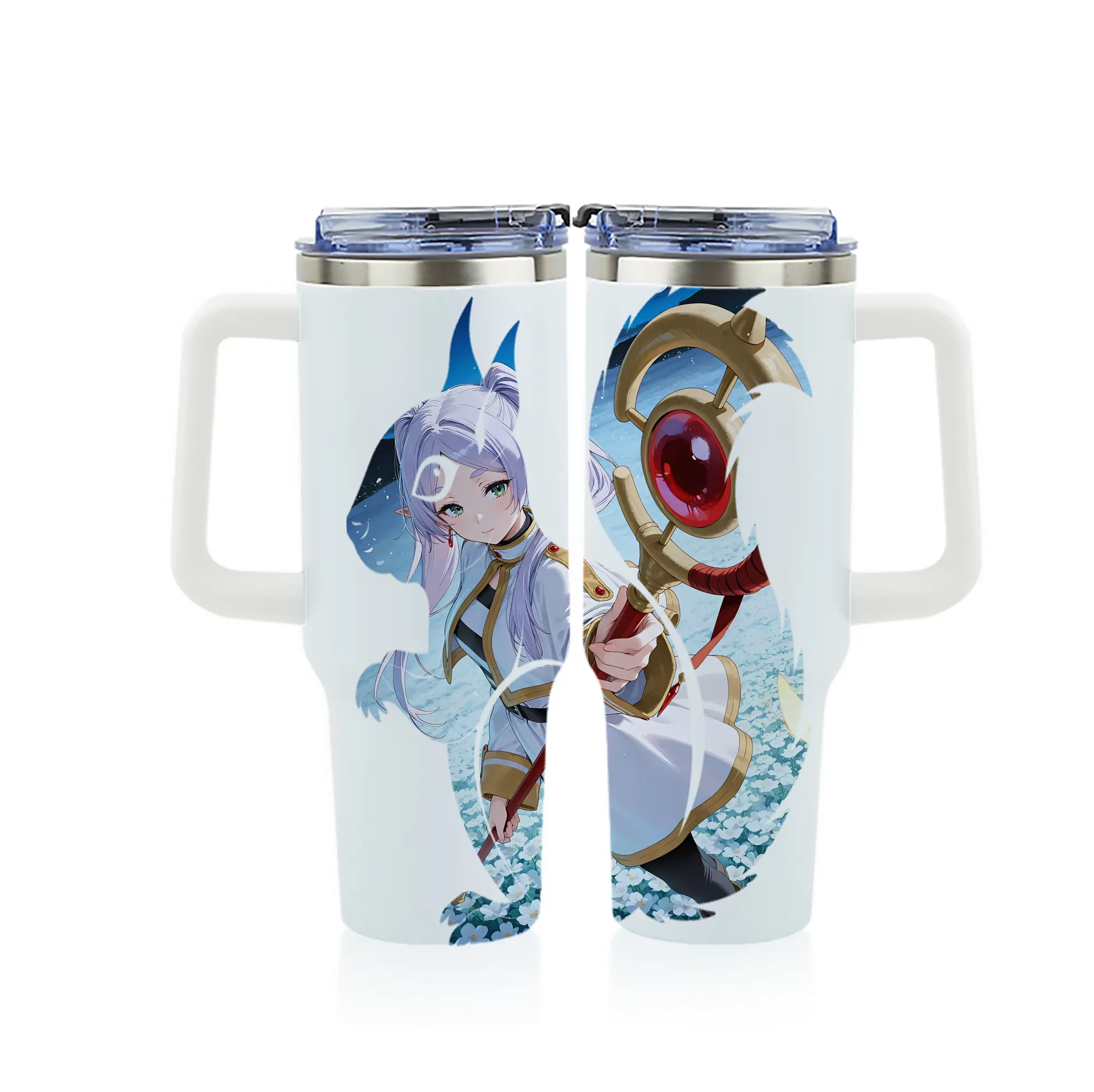 葬送のフリーレン（Frieren） グッズ,フリーレン（Frieren） - 1200mL フルプリント車用タンブラー ・ 304ステンレス 内側 ・ 201ステンレス 外側 ・ 保温 保冷 ・ 通勤 ドライブ アウトドア用