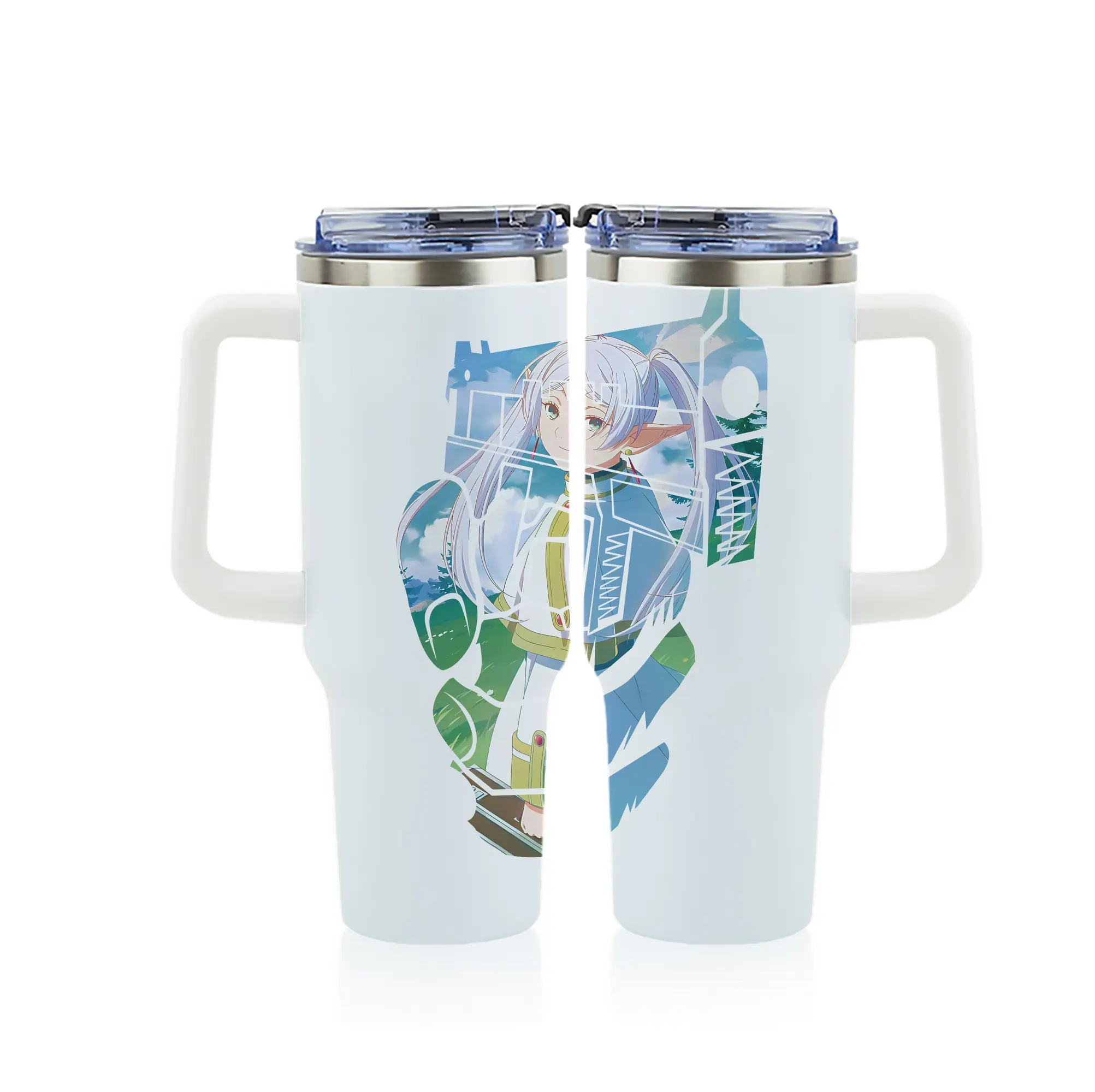 葬送のフリーレン（Frieren） グッズ,フリーレン（Frieren） - 1200mL フルプリント車用タンブラー ・ 304ステンレス 内側 ・ 201ステンレス 外側 ・ 保温 保冷 ・ 通勤 ドライブ アウトドア用