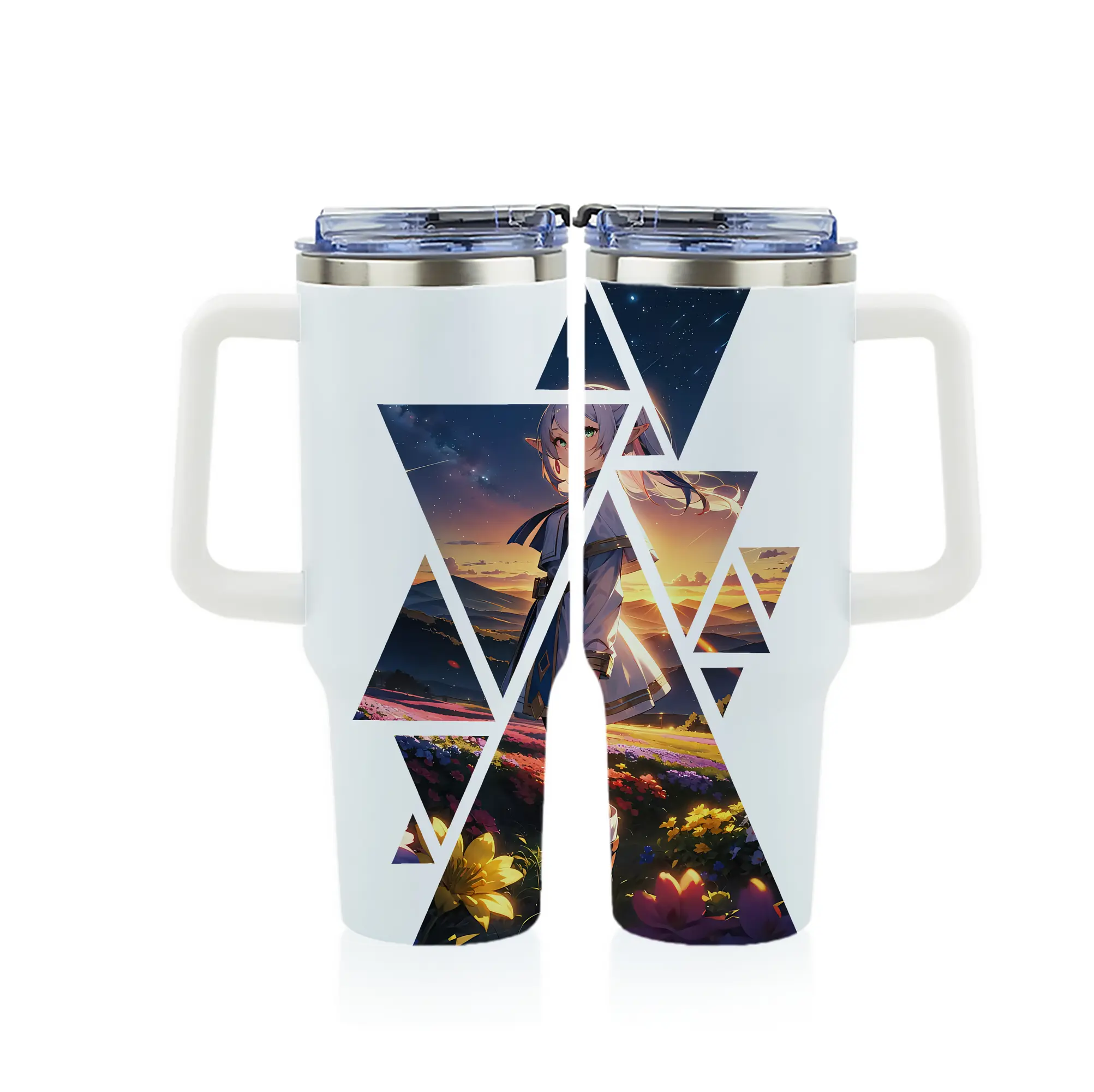 葬送のフリーレン（Frieren） グッズ,フリーレン（Frieren） - 1200mL フルプリント車用タンブラー ・ 304ステンレス 内側 ・ 201ステンレス 外側 ・ 保温 保冷 ・ 通勤 ドライブ アウトドア用