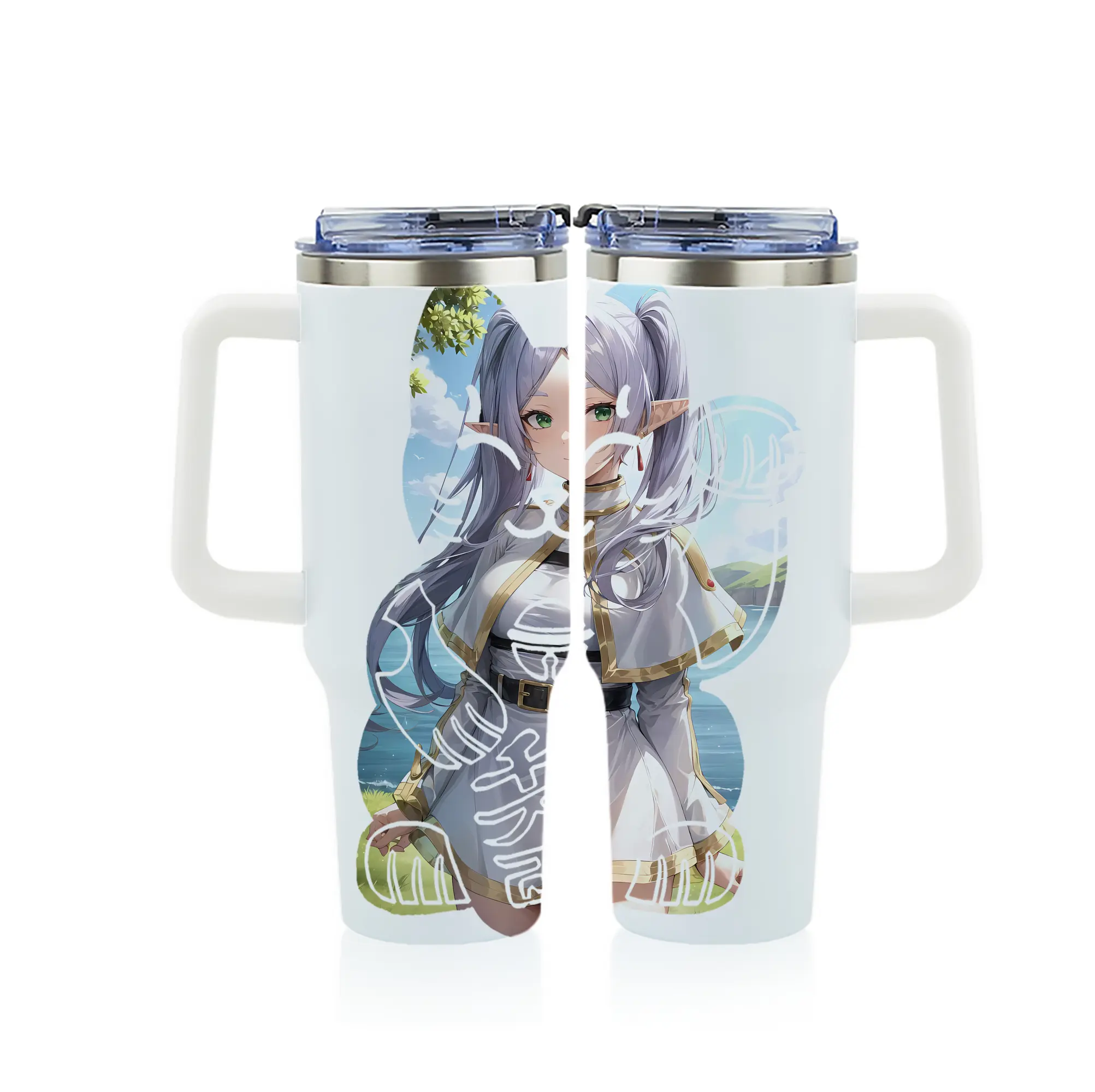 葬送のフリーレン（Frieren） グッズ,フリーレン（Frieren） - 1200mL フルプリント車用タンブラー ・ 304ステンレス 内側 ・ 201ステンレス 外側 ・ 保温 保冷 ・ 通勤 ドライブ アウトドア用