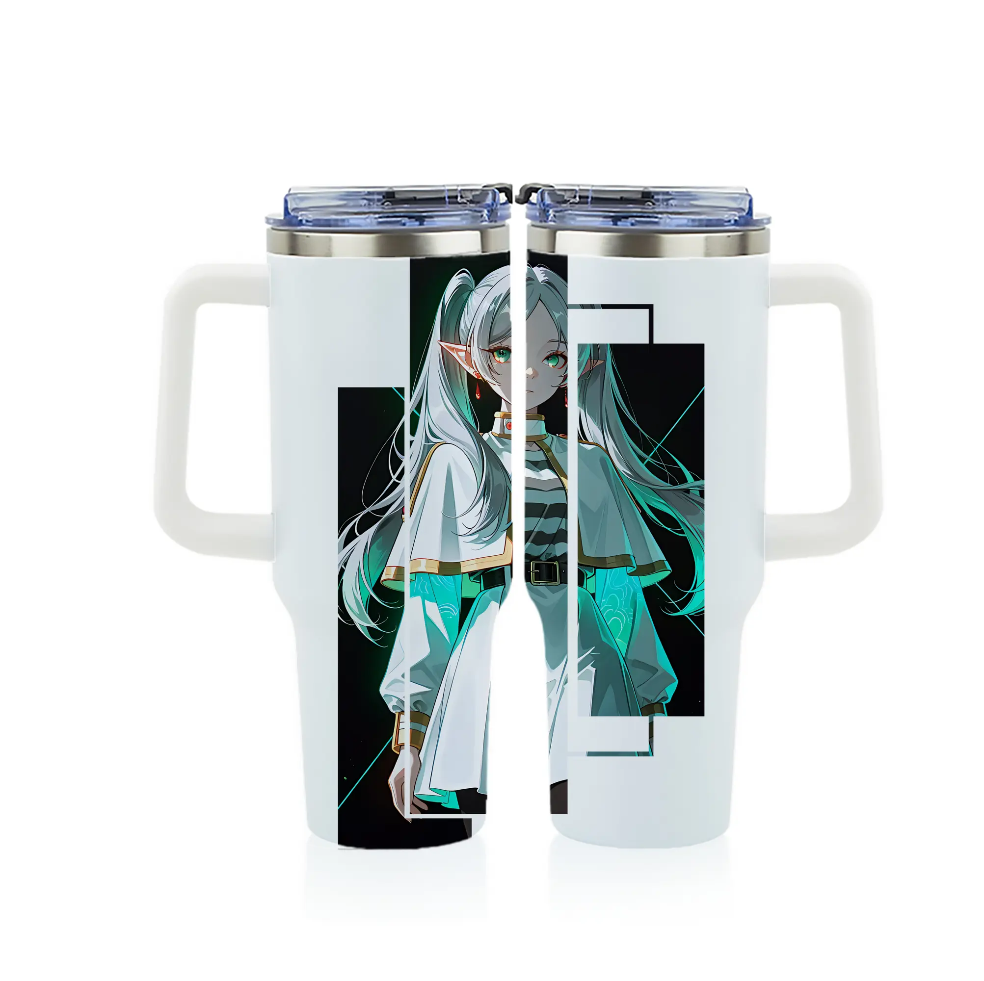 葬送のフリーレン（Frieren） グッズ,フリーレン（Frieren） - 1200mL フルプリント車用タンブラー ・ 304ステンレス 内側 ・ 201ステンレス 外側 ・ 保温 保冷 ・ 通勤 ドライブ アウトドア用