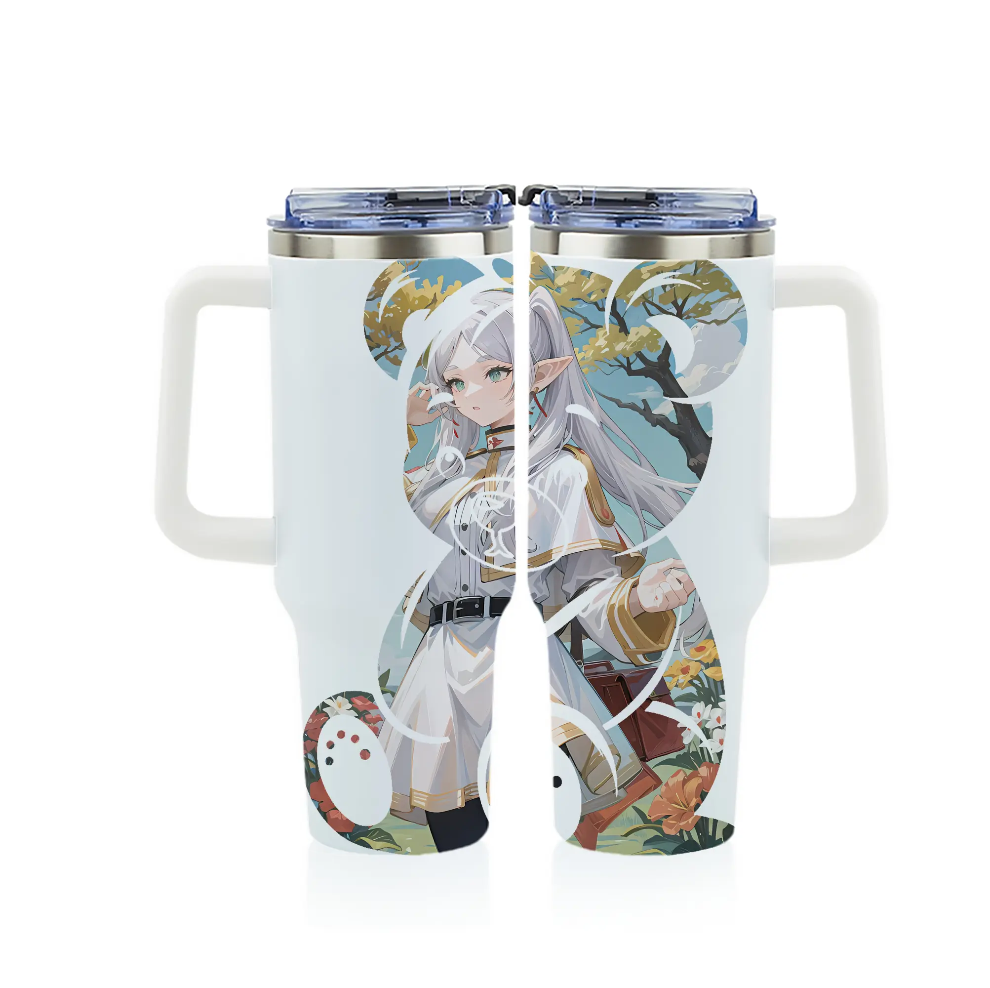 葬送のフリーレン（Frieren） グッズ,フリーレン（Frieren） - 1200mL フルプリント車用タンブラー ・ 304ステンレス 内側 ・ 201ステンレス 外側 ・ 保温 保冷 ・ 通勤 ドライブ アウトドア用