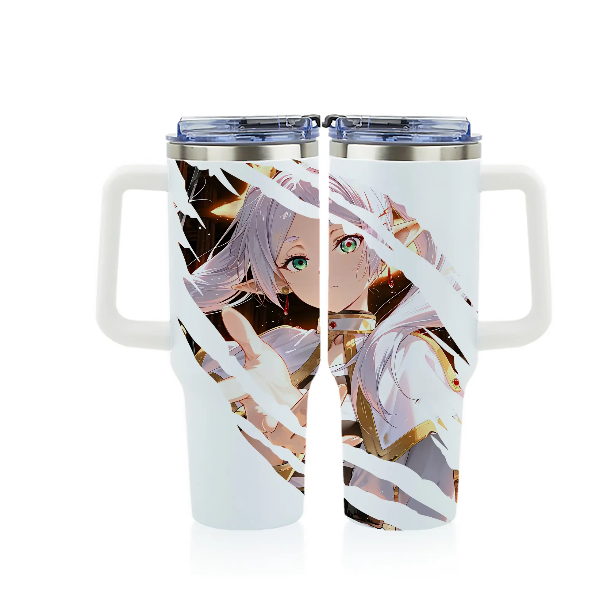 葬送のフリーレン（Frieren） グッズ,フリーレン（Frieren） - 1200mL フルプリント車用タンブラー ・ 304ステンレス 内側 ・ 201ステンレス 外側 ・ 保温 保冷 ・ 通勤 ドライブ アウトドア用