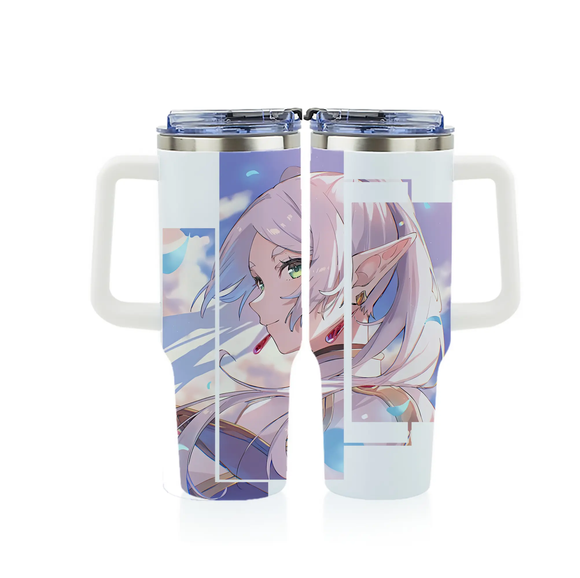 葬送のフリーレン（Frieren） グッズ,フリーレン（Frieren） - 1200mL フルプリント車用タンブラー ・ 304ステンレス 内側 ・ 201ステンレス 外側 ・ 保温 保冷 ・ 通勤 ドライブ アウトドア用