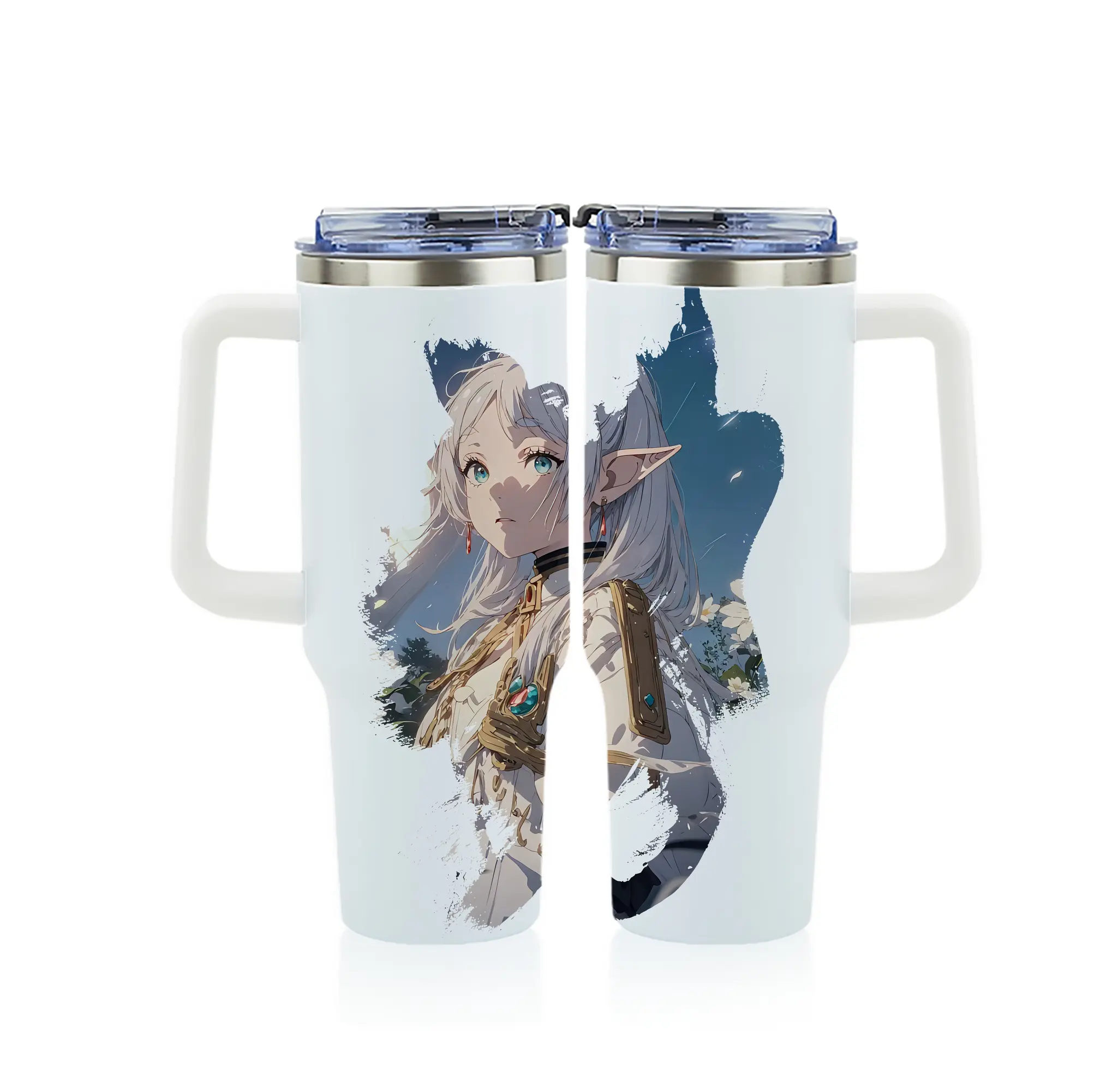 葬送のフリーレン（Frieren） グッズ,フリーレン（Frieren） - 1200mL フルプリント車用タンブラー ・ 304ステンレス 内側 ・ 201ステンレス 外側 ・ 保温 保冷 ・ 通勤 ドライブ アウトドア用