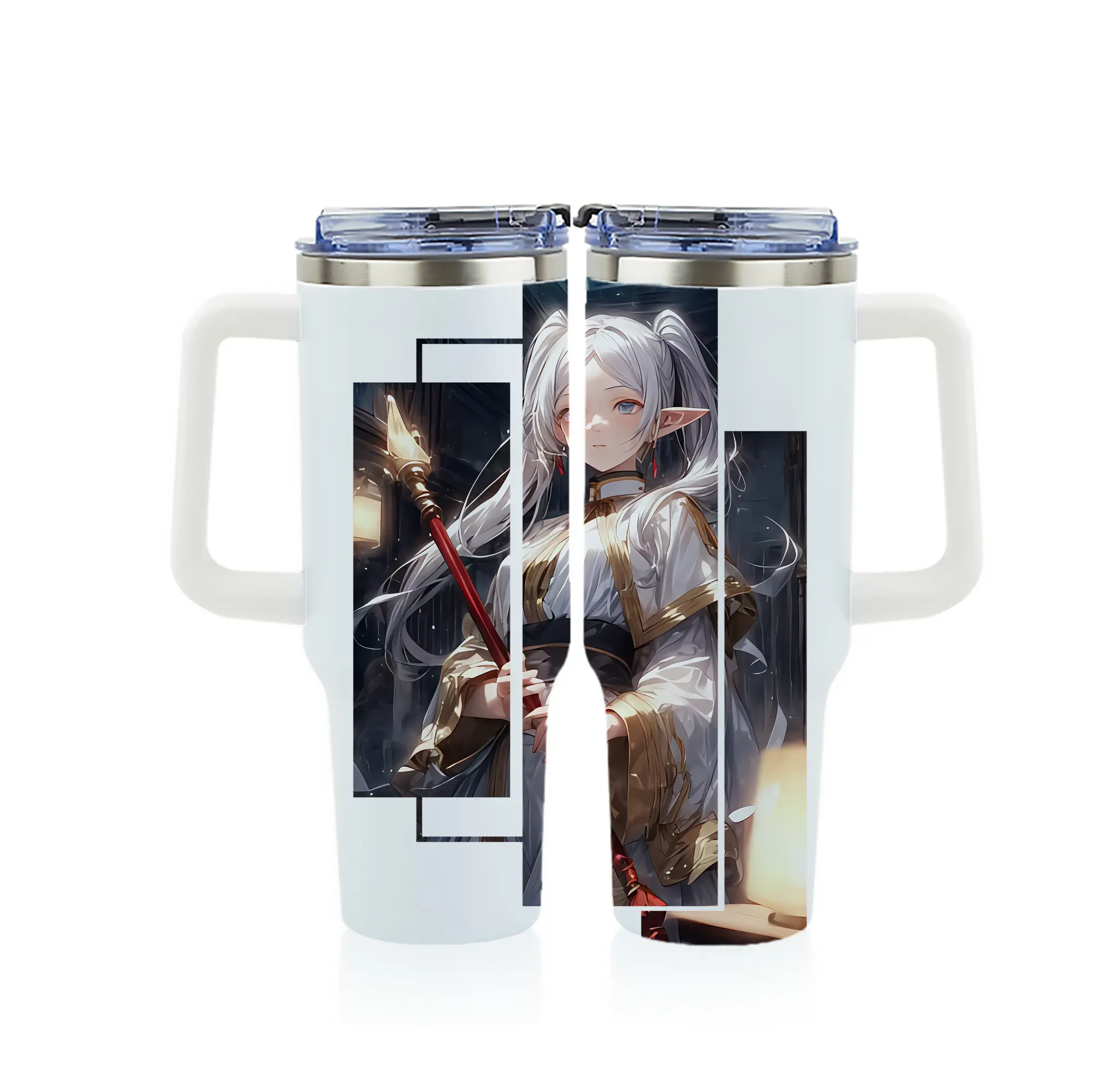 葬送のフリーレン（Frieren） グッズ,フリーレン（Frieren） - 1200mL フルプリント車用タンブラー ・ 304ステンレス 内側 ・ 201ステンレス 外側 ・ 保温 保冷 ・ 通勤 ドライブ アウトドア用