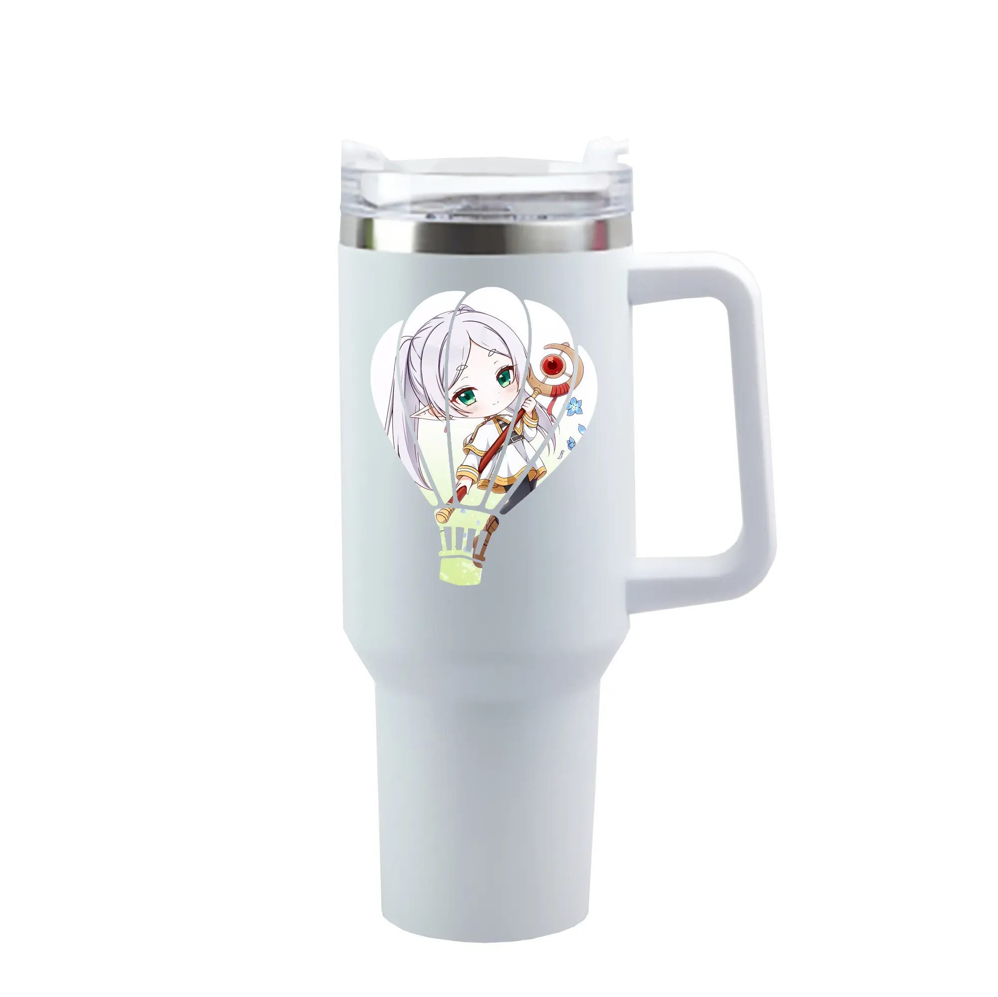 葬送のフリーレン（Frieren） グッズ,フリーレン（Frieren） - 1200mL 車用タンブラー ・ クリスタルステッカー ・ 304ステンレス 内側 ・ 201ステンレス 外側 ・ 保温 保冷 ・ ハンドル＆ストロー付き ・ 通勤 ドライブ アウトドア用