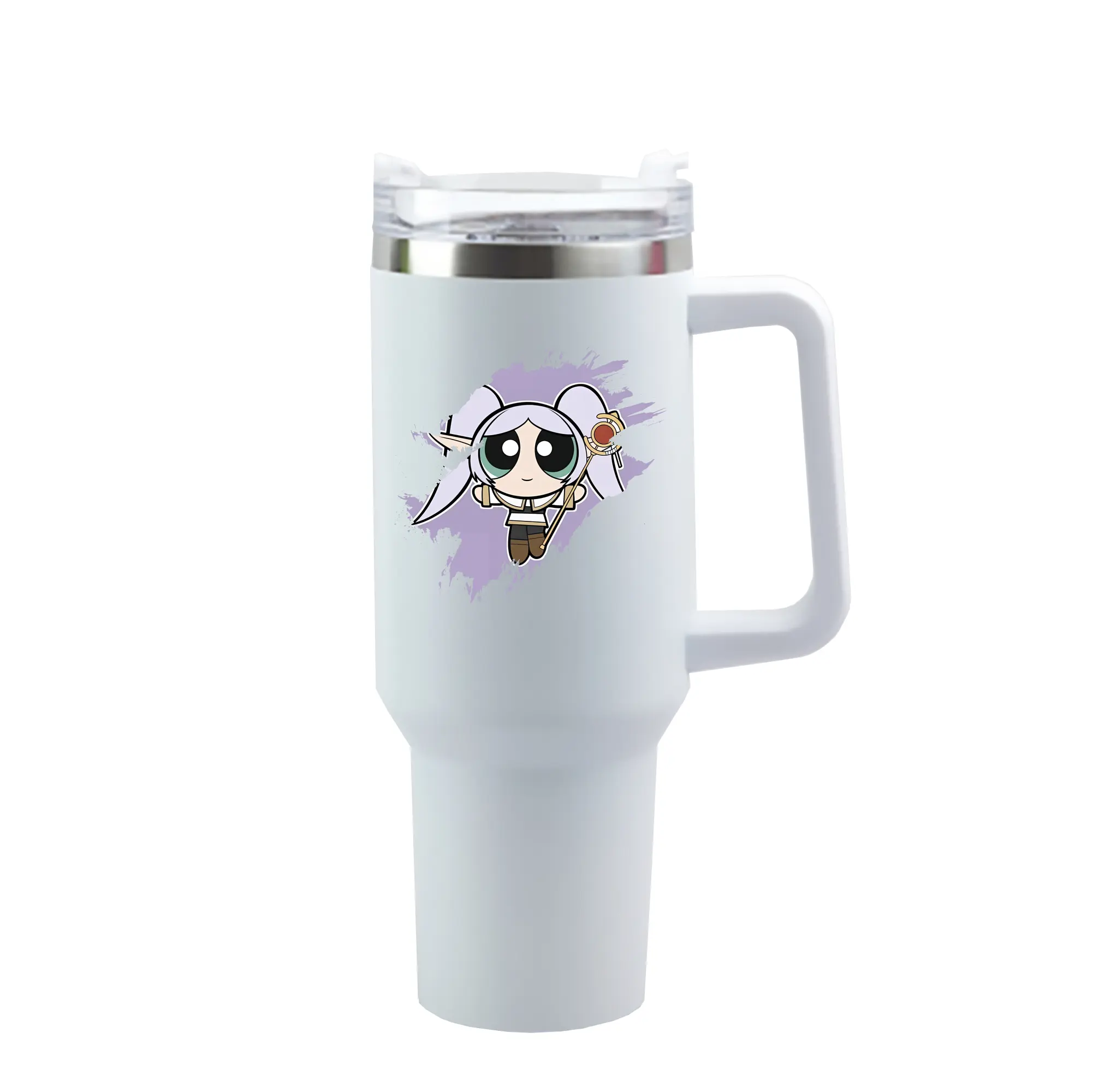 葬送のフリーレン（Frieren） グッズ,フリーレン（Frieren） - 1200mL 車用タンブラー ・ クリスタルステッカー ・ 304ステンレス 内側 ・ 201ステンレス 外側 ・ 保温 保冷 ・ ハンドル＆ストロー付き ・ 通勤 ドライブ アウトドア用