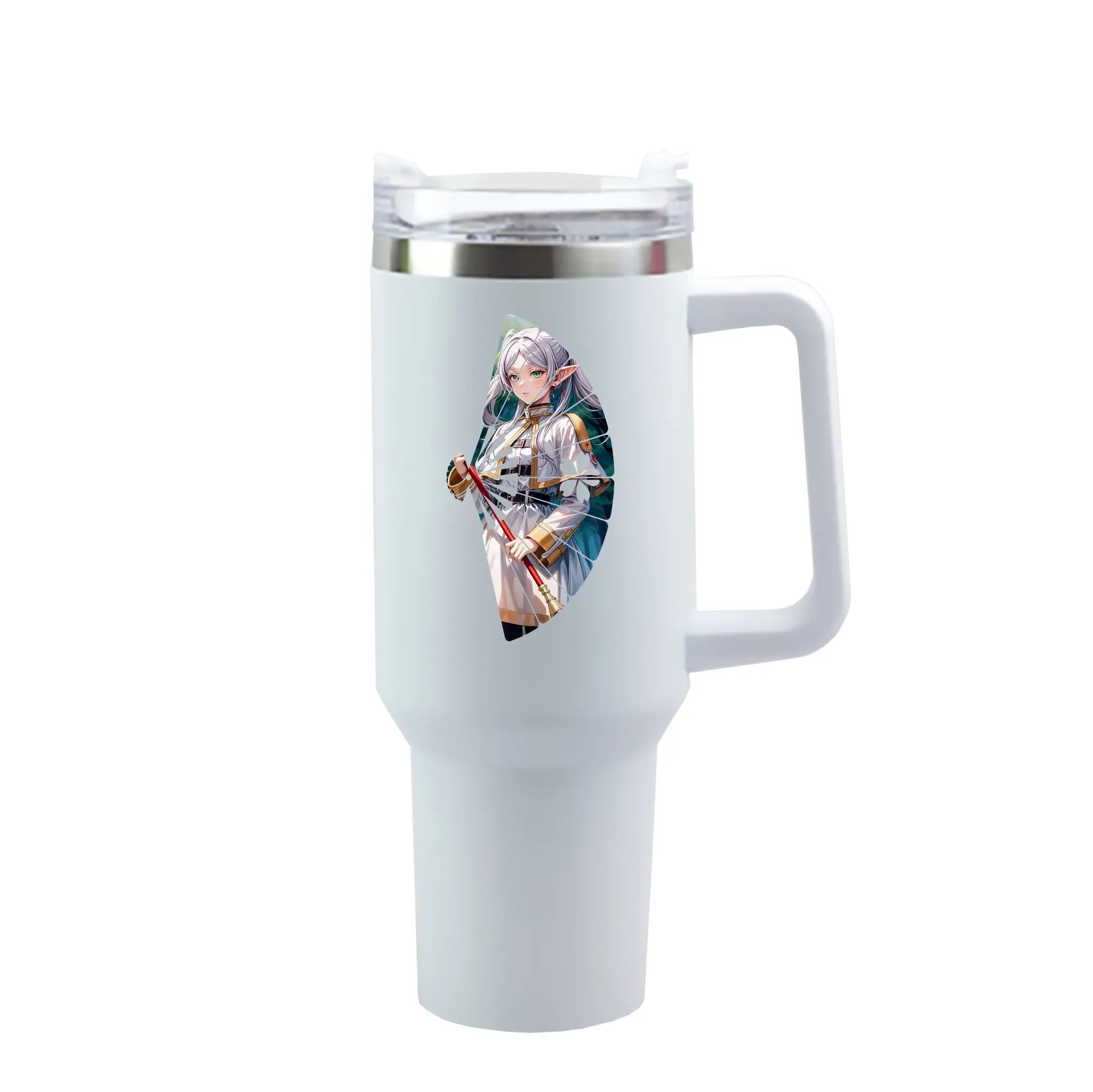 葬送のフリーレン（Frieren） グッズ,フリーレン（Frieren） - 1200mL 車用タンブラー ・ クリスタルステッカー ・ 304ステンレス 内側 ・ 201ステンレス 外側 ・ 保温 保冷 ・ ハンドル＆ストロー付き ・ 通勤 ドライブ アウトドア用