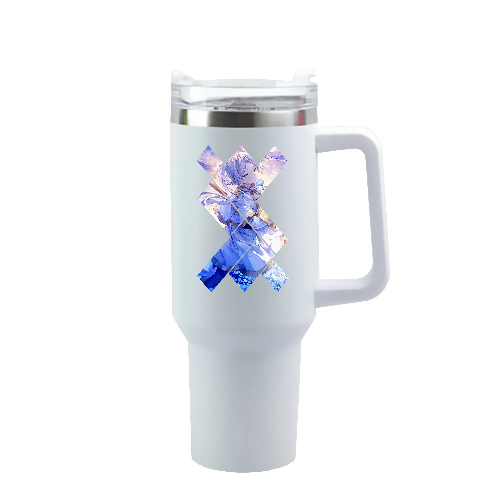 葬送のフリーレン（Frieren） グッズ,フリーレン（Frieren） - 1200mL 車用タンブラー ・ クリスタルステッカー ・ 304ステンレス 内側 ・ 201ステンレス 外側 ・ 保温 保冷 ・ ハンドル＆ストロー付き ・ 通勤 ドライブ アウトドア用