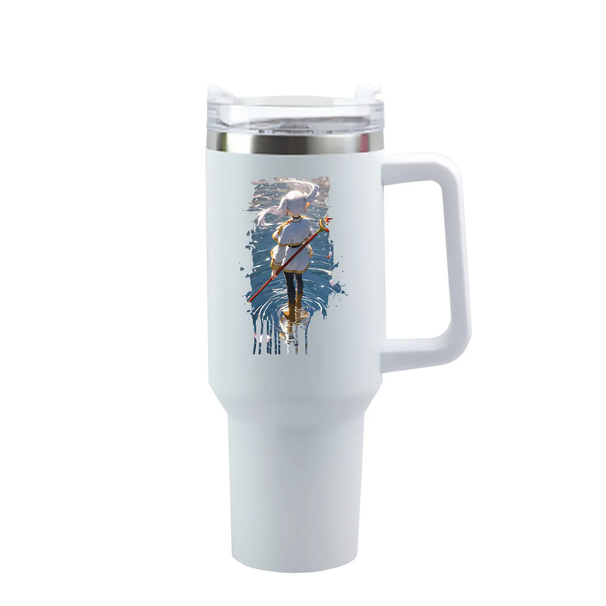 葬送のフリーレン（Frieren） グッズ,フリーレン（Frieren） - 1200mL 車用タンブラー ・ クリスタルステッカー ・ 304ステンレス 内側 ・ 201ステンレス 外側 ・ 保温 保冷 ・ ハンドル＆ストロー付き ・ 通勤 ドライブ アウトドア用