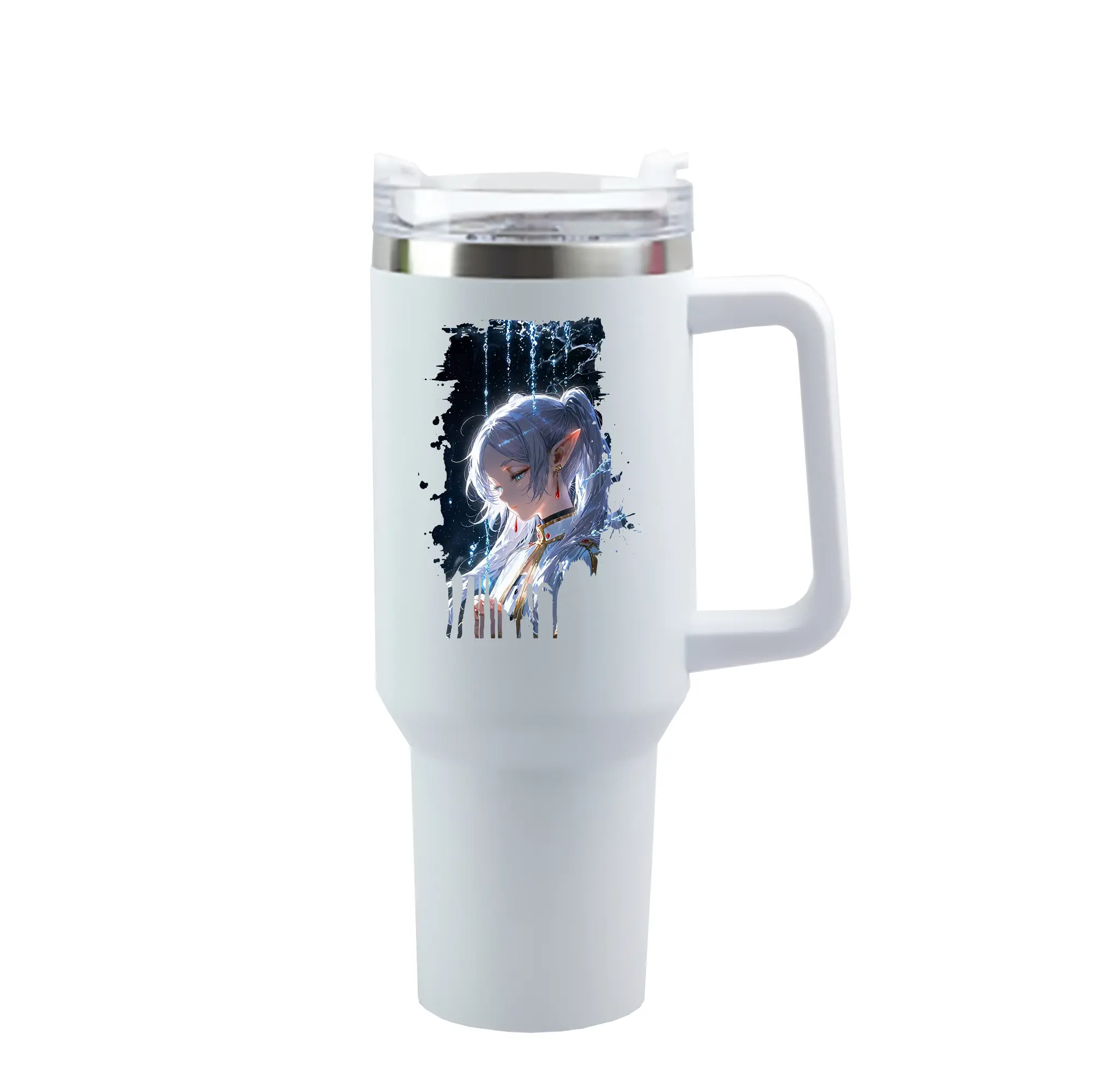葬送のフリーレン（Frieren） グッズ,フリーレン（Frieren） - 1200mL 車用タンブラー ・ クリスタルステッカー ・ 304ステンレス 内側 ・ 201ステンレス 外側 ・ 保温 保冷 ・ ハンドル＆ストロー付き ・ 通勤 ドライブ アウトドア用