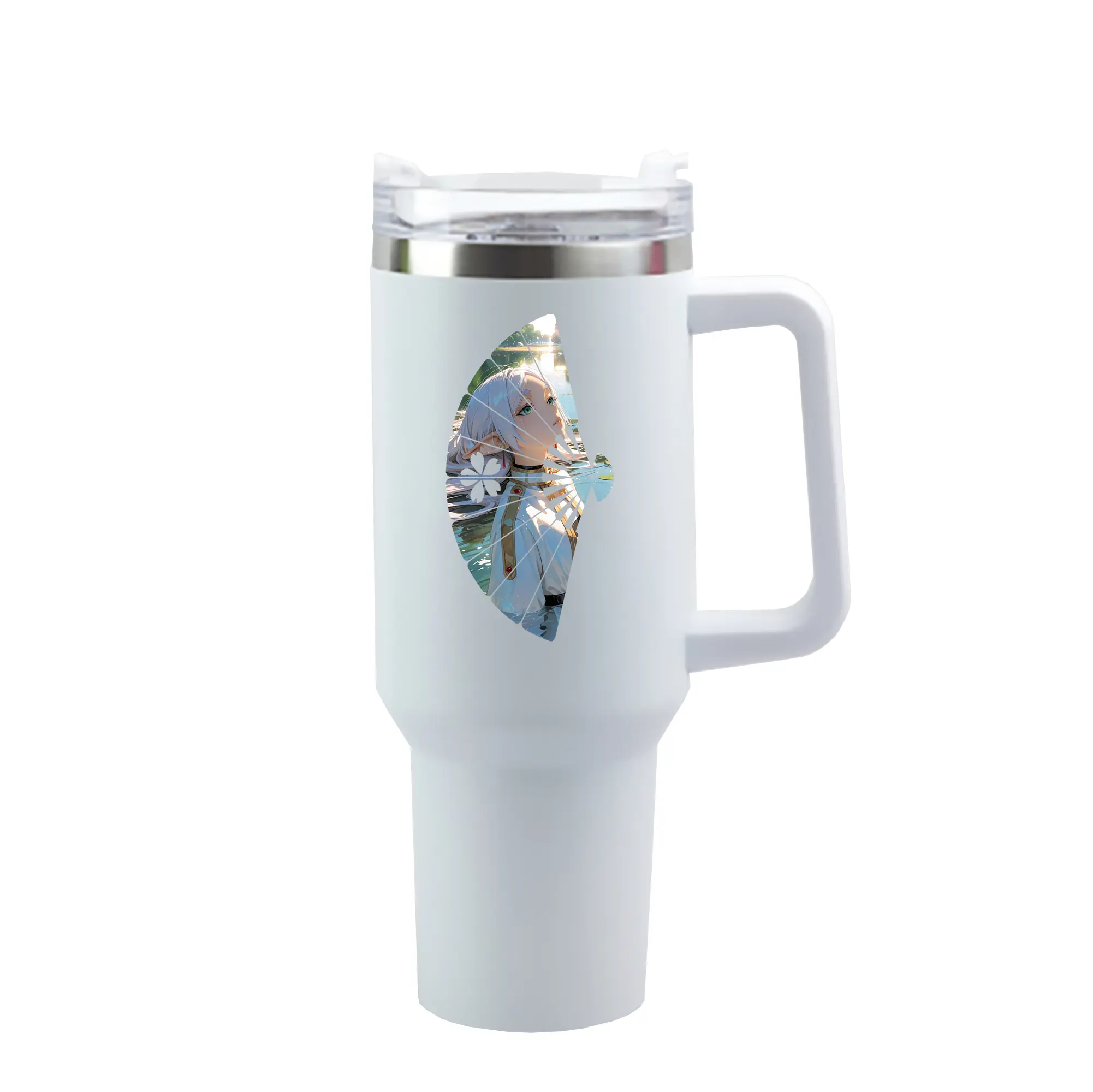 葬送のフリーレン（Frieren） グッズ,フリーレン（Frieren） - 1200mL 車用タンブラー ・ クリスタルステッカー ・ 304ステンレス 内側 ・ 201ステンレス 外側 ・ 保温 保冷 ・ ハンドル＆ストロー付き ・ 通勤 ドライブ アウトドア用