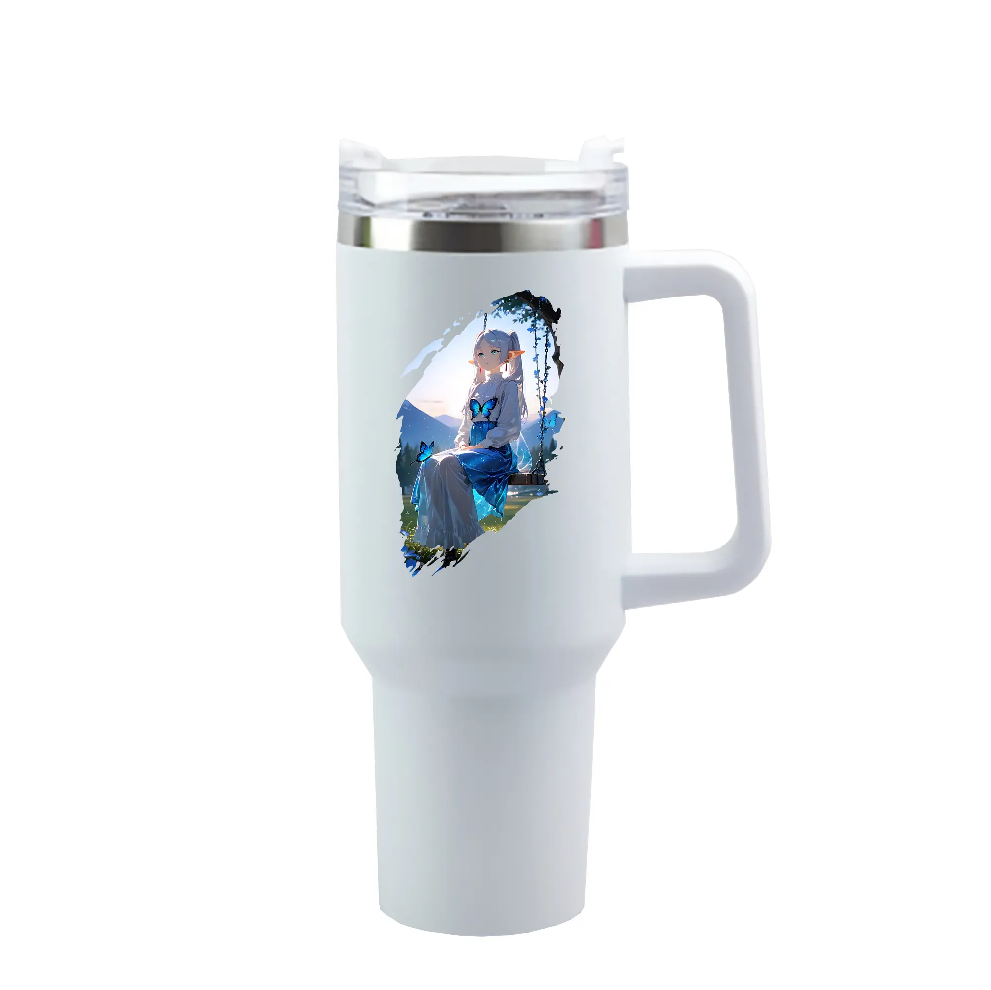葬送のフリーレン（Frieren） グッズ,フリーレン（Frieren） - 1200mL 車用タンブラー ・ クリスタルステッカー ・ 304ステンレス 内側 ・ 201ステンレス 外側 ・ 保温 保冷 ・ ハンドル＆ストロー付き ・ 通勤 ドライブ アウトドア用