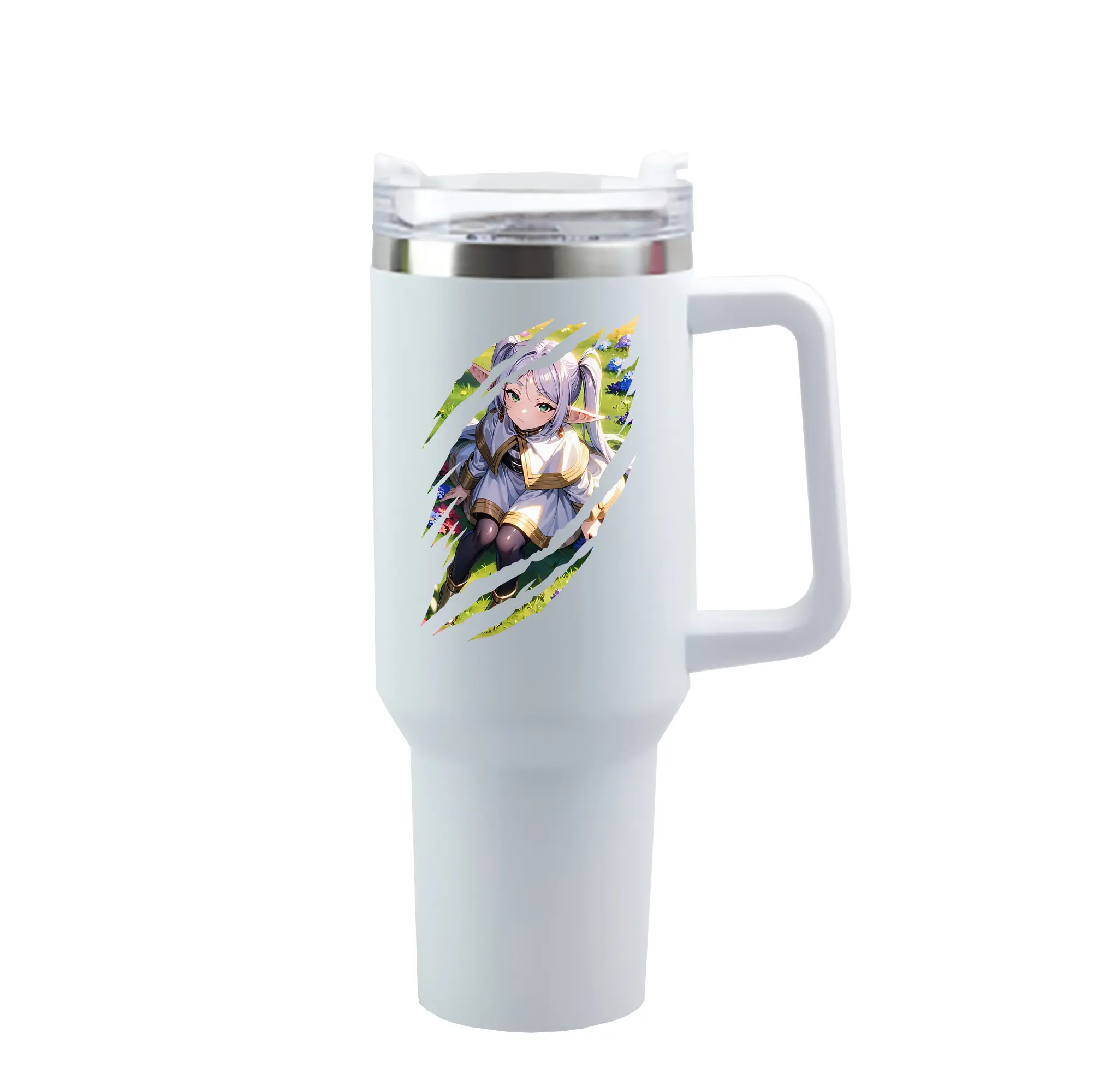 葬送のフリーレン（Frieren） グッズ,フリーレン（Frieren） - 1200mL 車用タンブラー ・ クリスタルステッカー ・ 304ステンレス 内側 ・ 201ステンレス 外側 ・ 保温 保冷 ・ ハンドル＆ストロー付き ・ 通勤 ドライブ アウトドア用