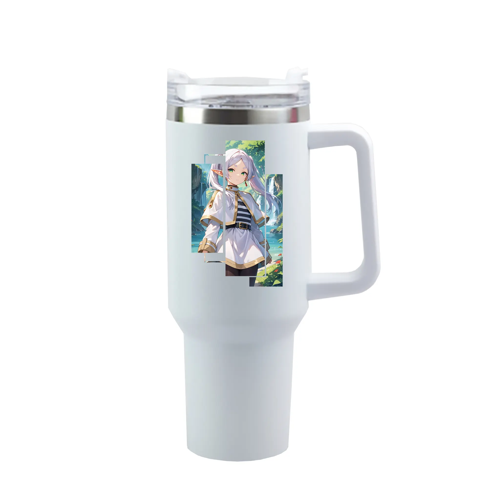 葬送のフリーレン（Frieren） グッズ,フリーレン（Frieren） - 1200mL 車用タンブラー ・ クリスタルステッカー ・ 304ステンレス 内側 ・ 201ステンレス 外側 ・ 保温 保冷 ・ ハンドル＆ストロー付き ・ 通勤 ドライブ アウトドア用