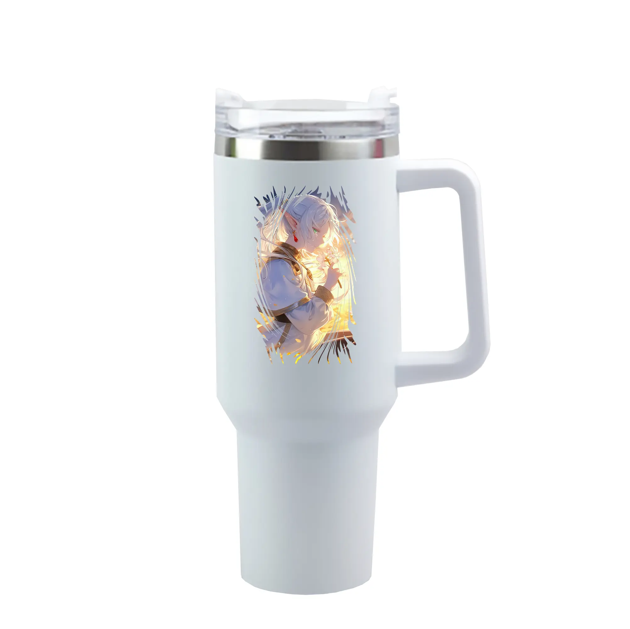 葬送のフリーレン（Frieren） グッズ,フリーレン（Frieren） - 1200mL 車用タンブラー ・ クリスタルステッカー ・ 304ステンレス 内側 ・ 201ステンレス 外側 ・ 保温 保冷 ・ ハンドル＆ストロー付き ・ 通勤 ドライブ アウトドア用