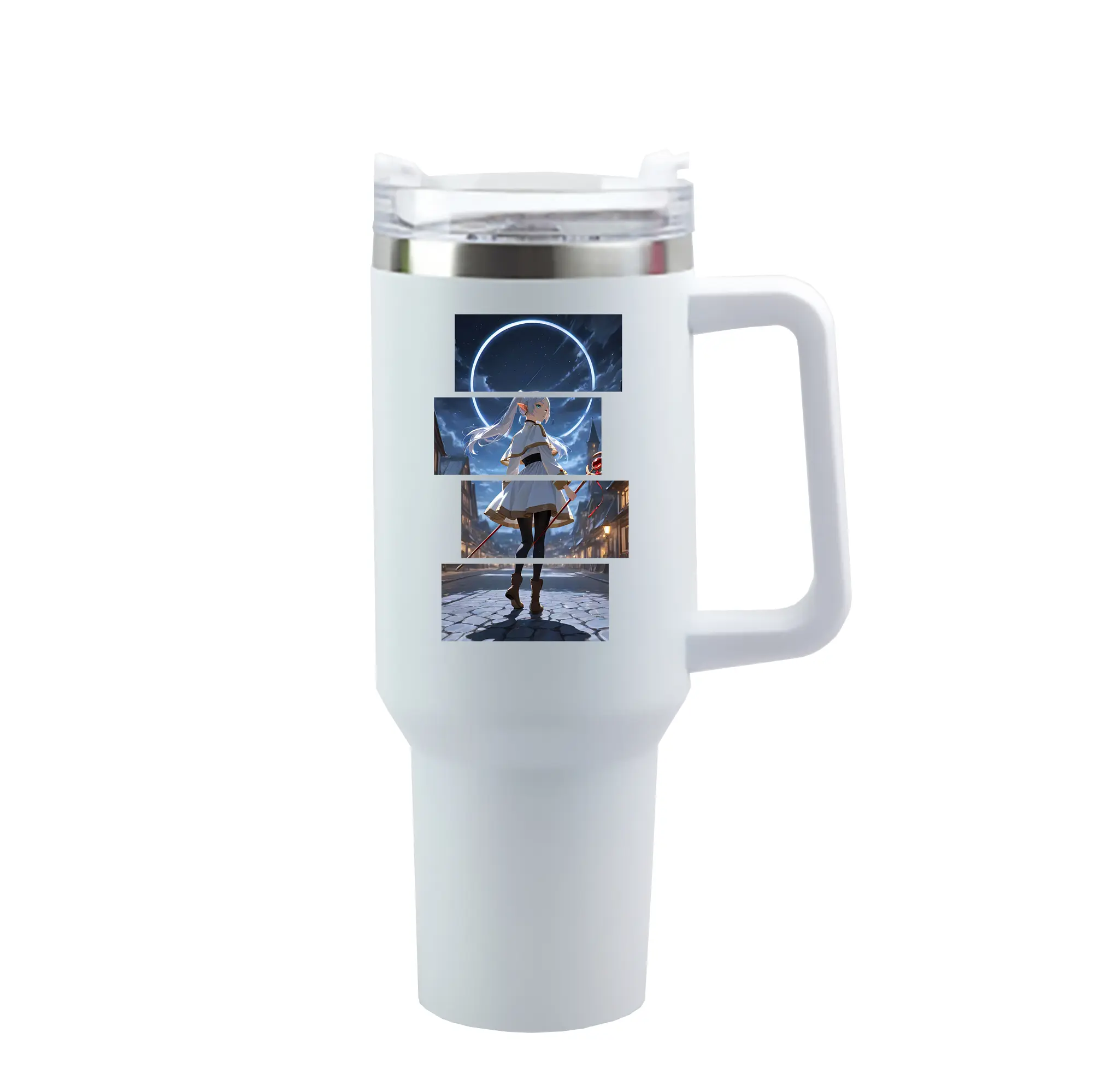 葬送のフリーレン（Frieren） グッズ,フリーレン（Frieren） - 1200mL 車用タンブラー ・ クリスタルステッカー ・ 304ステンレス 内側 ・ 201ステンレス 外側 ・ 保温 保冷 ・ ハンドル＆ストロー付き ・ 通勤 ドライブ アウトドア用