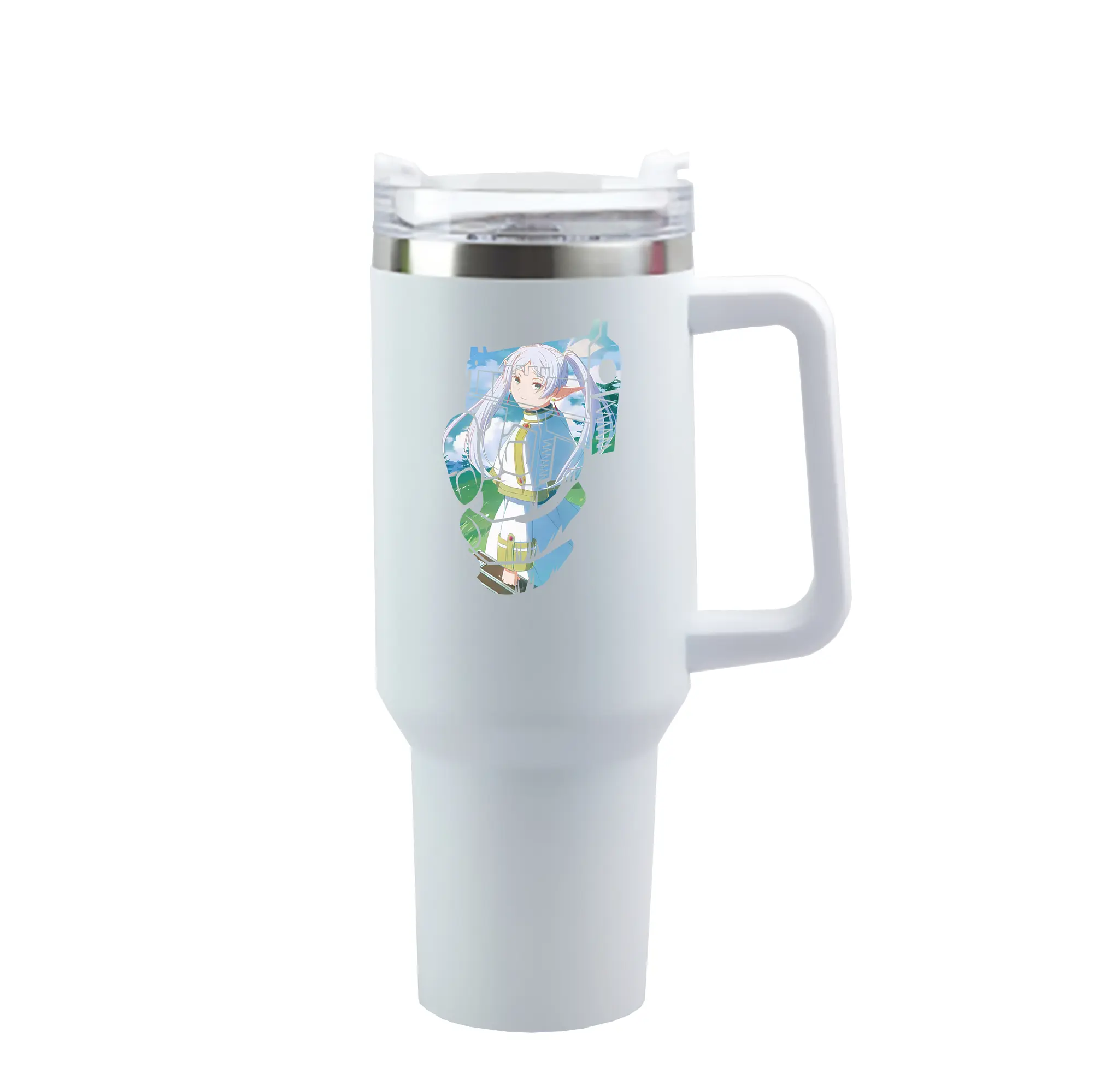 葬送のフリーレン（Frieren） グッズ,フリーレン（Frieren） - 1200mL 車用タンブラー ・ クリスタルステッカー ・ 304ステンレス 内側 ・ 201ステンレス 外側 ・ 保温 保冷 ・ ハンドル＆ストロー付き ・ 通勤 ドライブ アウトドア用