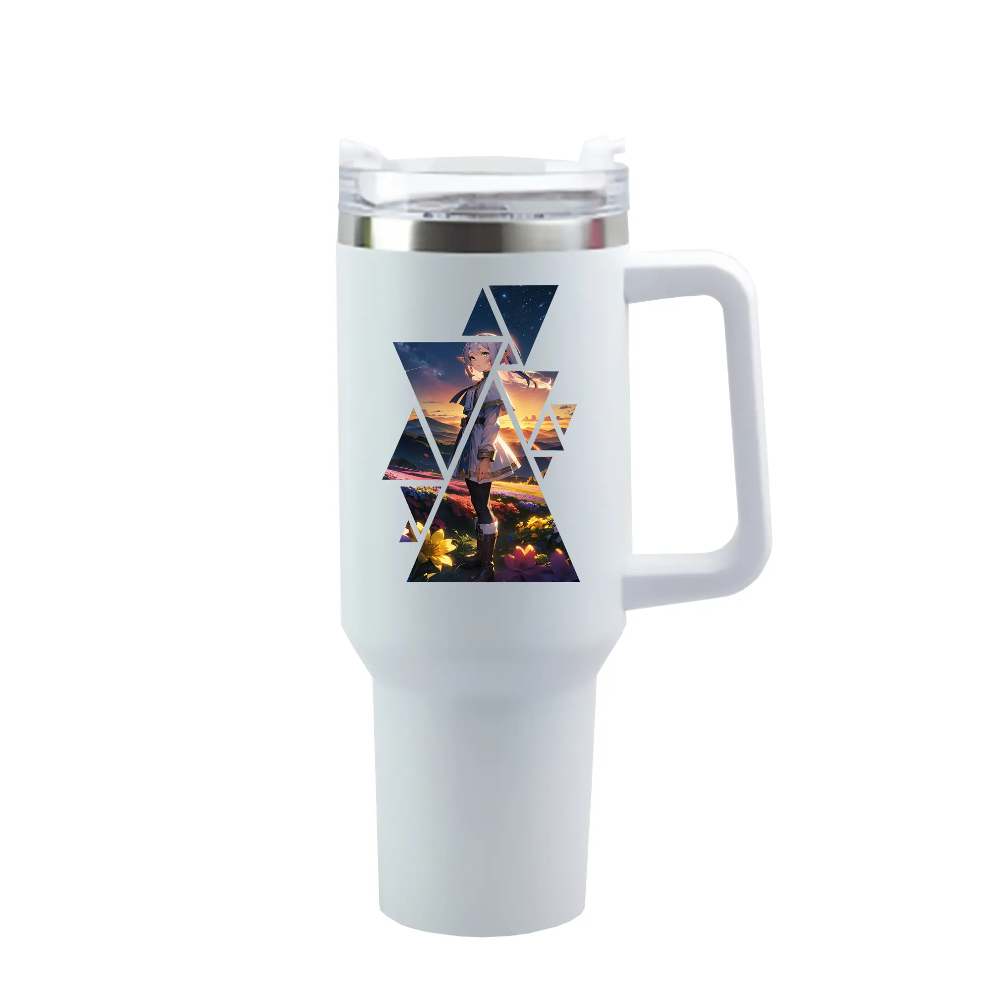 葬送のフリーレン（Frieren） グッズ,フリーレン（Frieren） - 1200mL 車用タンブラー ・ クリスタルステッカー ・ 304ステンレス 内側 ・ 201ステンレス 外側 ・ 保温 保冷 ・ ハンドル＆ストロー付き ・ 通勤 ドライブ アウトドア用