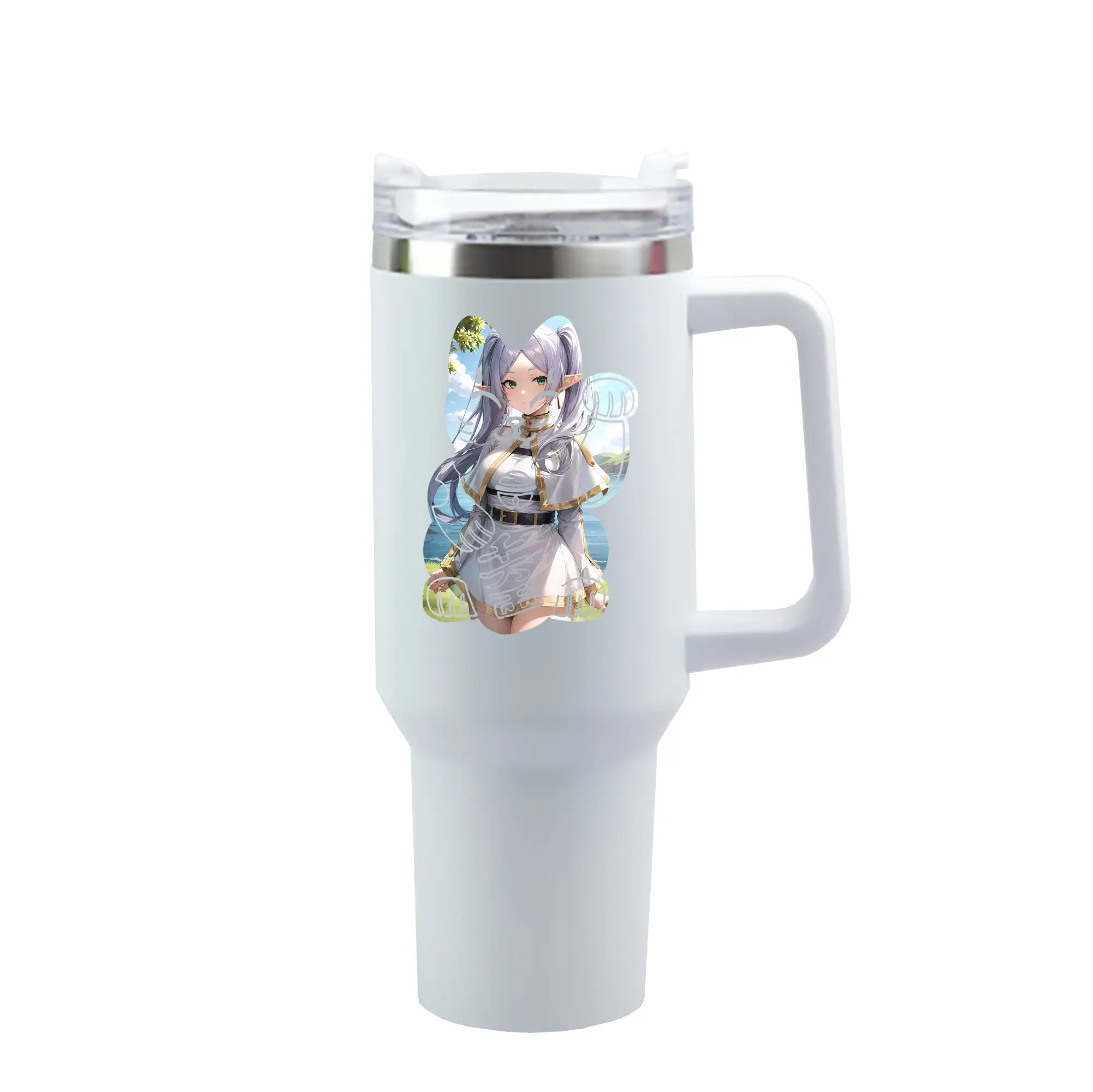 葬送のフリーレン（Frieren） グッズ,フリーレン（Frieren） - 1200mL 車用タンブラー ・ クリスタルステッカー ・ 304ステンレス 内側 ・ 201ステンレス 外側 ・ 保温 保冷 ・ ハンドル＆ストロー付き ・ 通勤 ドライブ アウトドア用