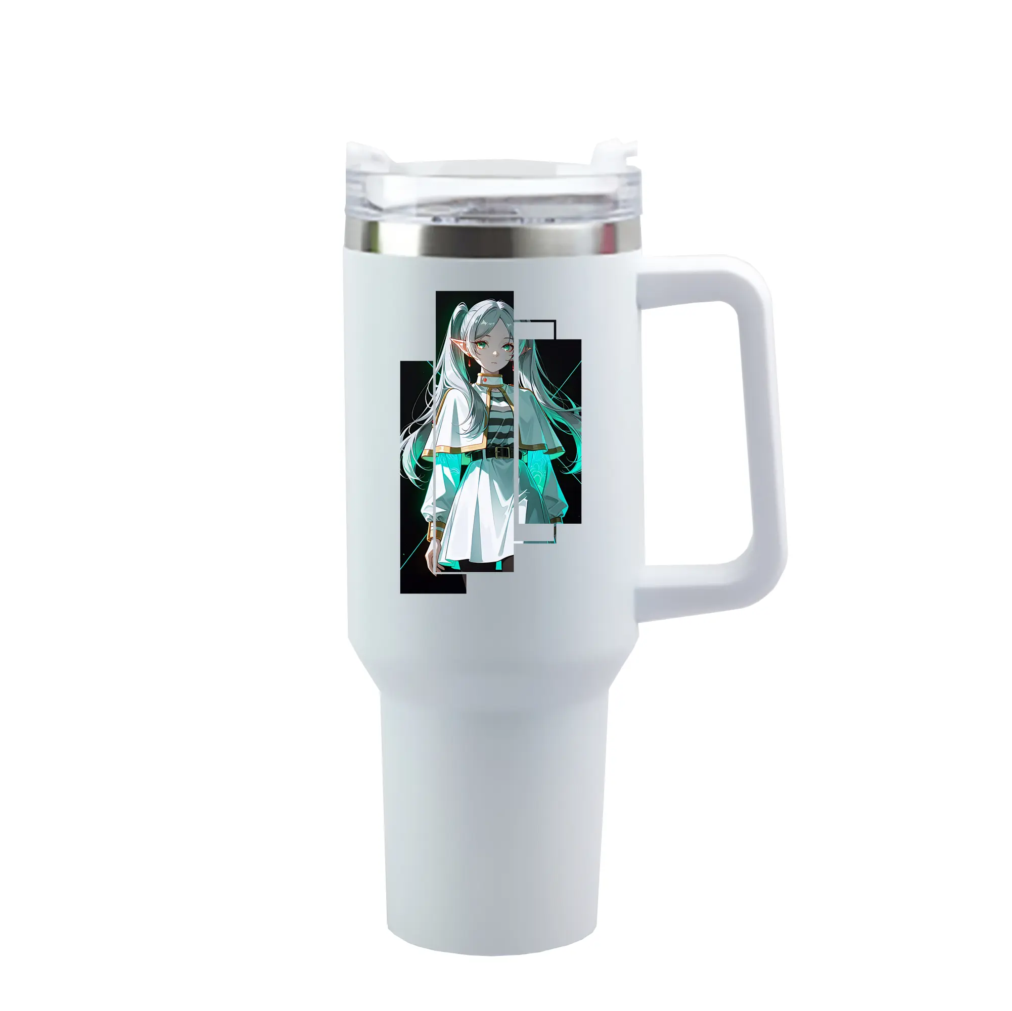 葬送のフリーレン（Frieren） グッズ,フリーレン（Frieren） - 1200mL 車用タンブラー ・ クリスタルステッカー ・ 304ステンレス 内側 ・ 201ステンレス 外側 ・ 保温 保冷 ・ ハンドル＆ストロー付き ・ 通勤 ドライブ アウトドア用