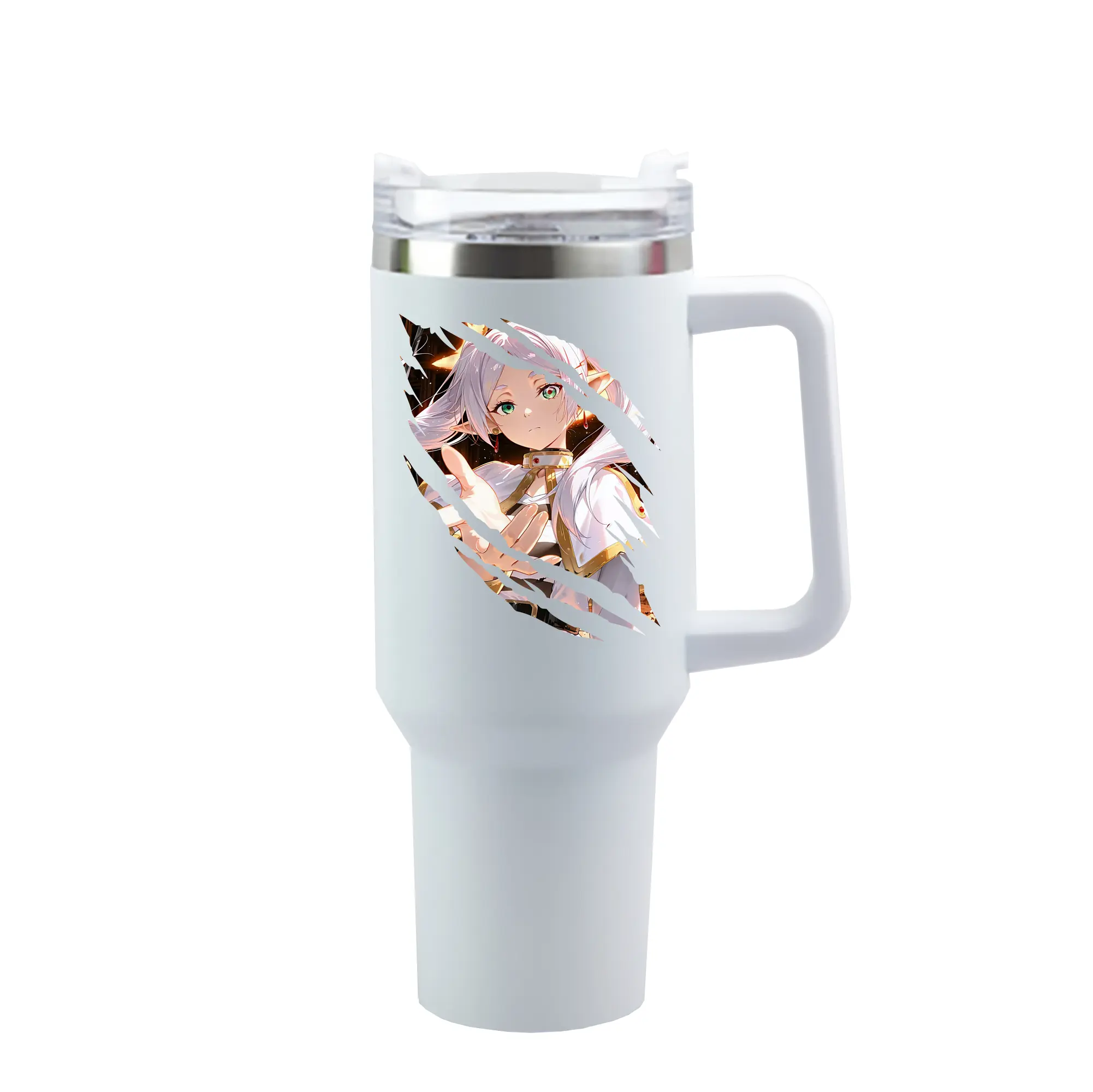 葬送のフリーレン（Frieren） グッズ,フリーレン（Frieren） - 1200mL 車用タンブラー ・ クリスタルステッカー ・ 304ステンレス 内側 ・ 201ステンレス 外側 ・ 保温 保冷 ・ ハンドル＆ストロー付き ・ 通勤 ドライブ アウトドア用