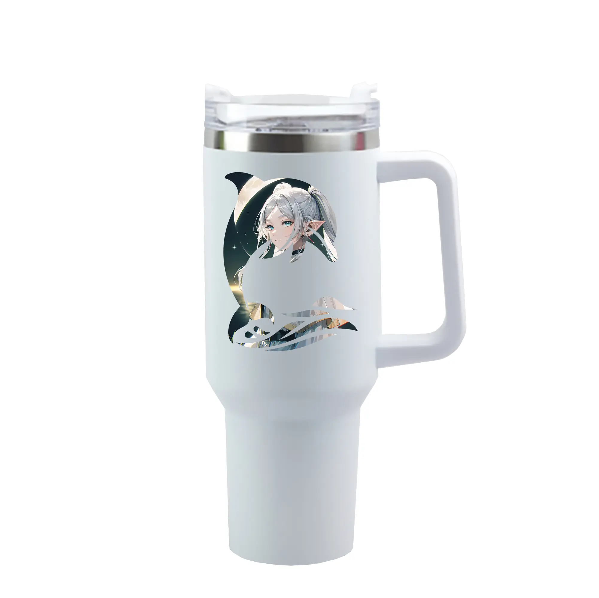 葬送のフリーレン（Frieren） グッズ,フリーレン（Frieren） - 1200mL 車用タンブラー ・ クリスタルステッカー ・ 304ステンレス 内側 ・ 201ステンレス 外側 ・ 保温 保冷 ・ ハンドル＆ストロー付き ・ 通勤 ドライブ アウトドア用