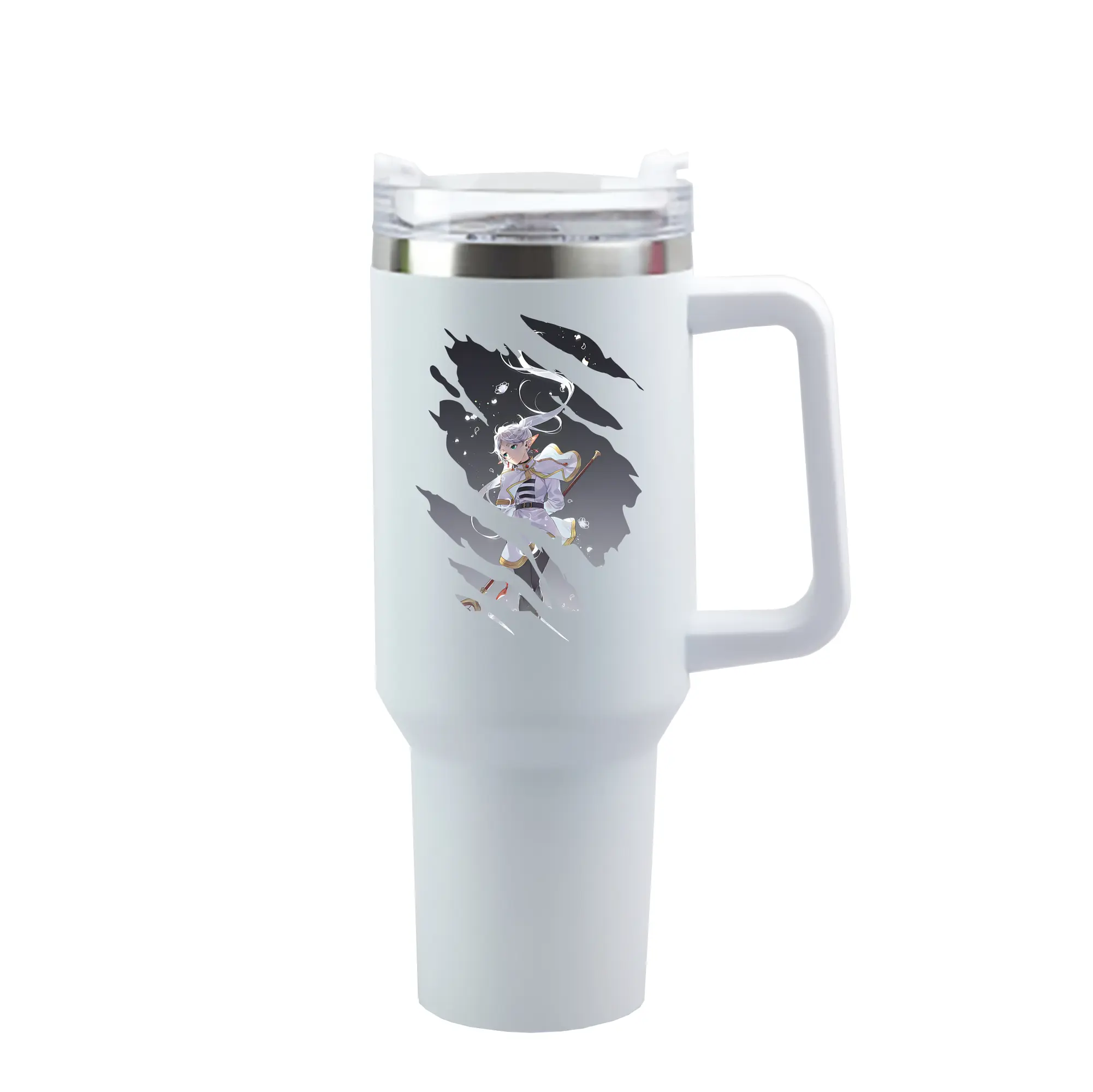 葬送のフリーレン（Frieren） グッズ,フリーレン（Frieren） - 1200mL 車用タンブラー ・ クリスタルステッカー ・ 304ステンレス 内側 ・ 201ステンレス 外側 ・ 保温 保冷 ・ ハンドル＆ストロー付き ・ 通勤 ドライブ アウトドア用