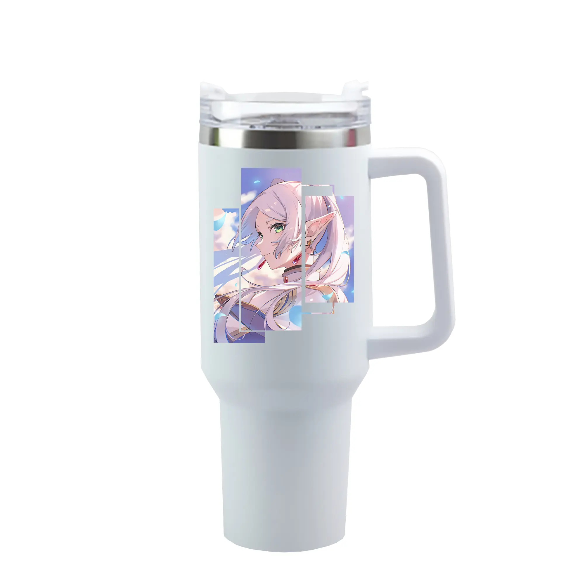 葬送のフリーレン（Frieren） グッズ,フリーレン（Frieren） - 1200mL 車用タンブラー ・ クリスタルステッカー ・ 304ステンレス 内側 ・ 201ステンレス 外側 ・ 保温 保冷 ・ ハンドル＆ストロー付き ・ 通勤 ドライブ アウトドア用