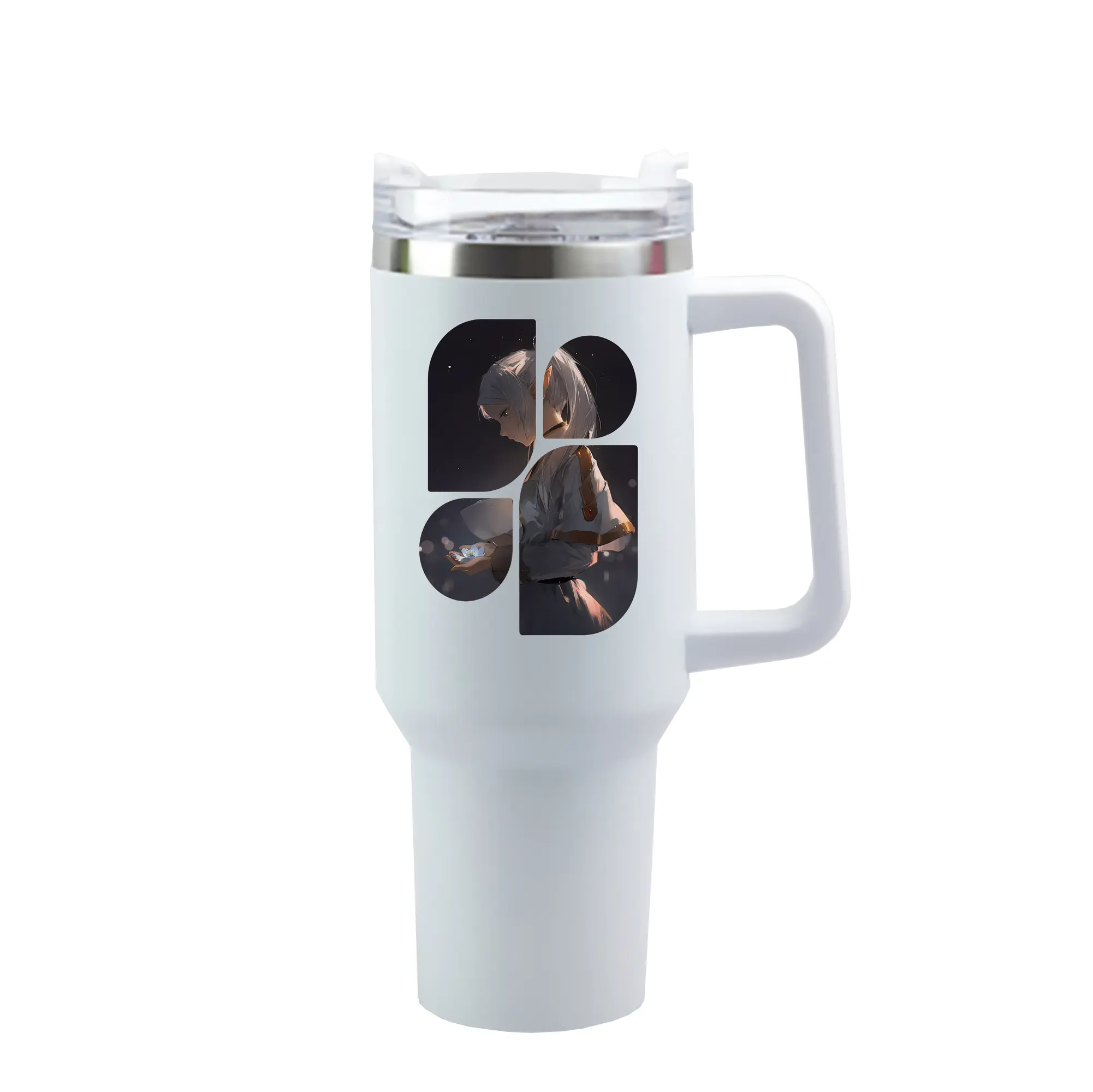 葬送のフリーレン（Frieren） グッズ,フリーレン（Frieren） - 1200mL 車用タンブラー ・ クリスタルステッカー ・ 304ステンレス 内側 ・ 201ステンレス 外側 ・ 保温 保冷 ・ ハンドル＆ストロー付き ・ 通勤 ドライブ アウトドア用