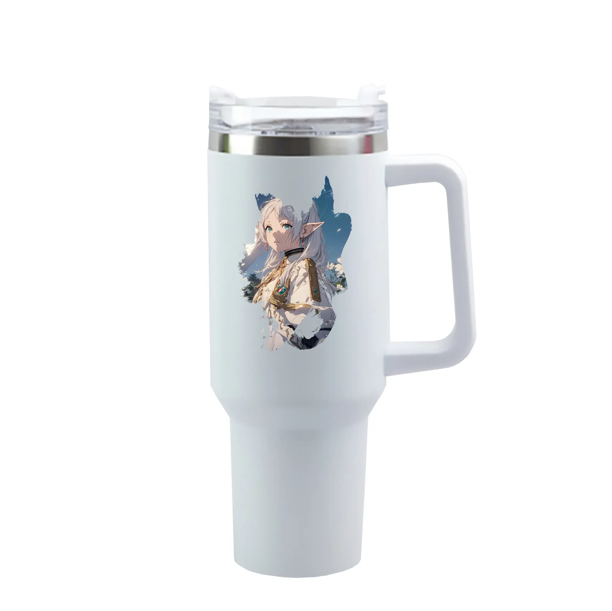 葬送のフリーレン（Frieren） グッズ,フリーレン（Frieren） - 1200mL 車用タンブラー ・ クリスタルステッカー ・ 304ステンレス 内側 ・ 201ステンレス 外側 ・ 保温 保冷 ・ ハンドル＆ストロー付き ・ 通勤 ドライブ アウトドア用