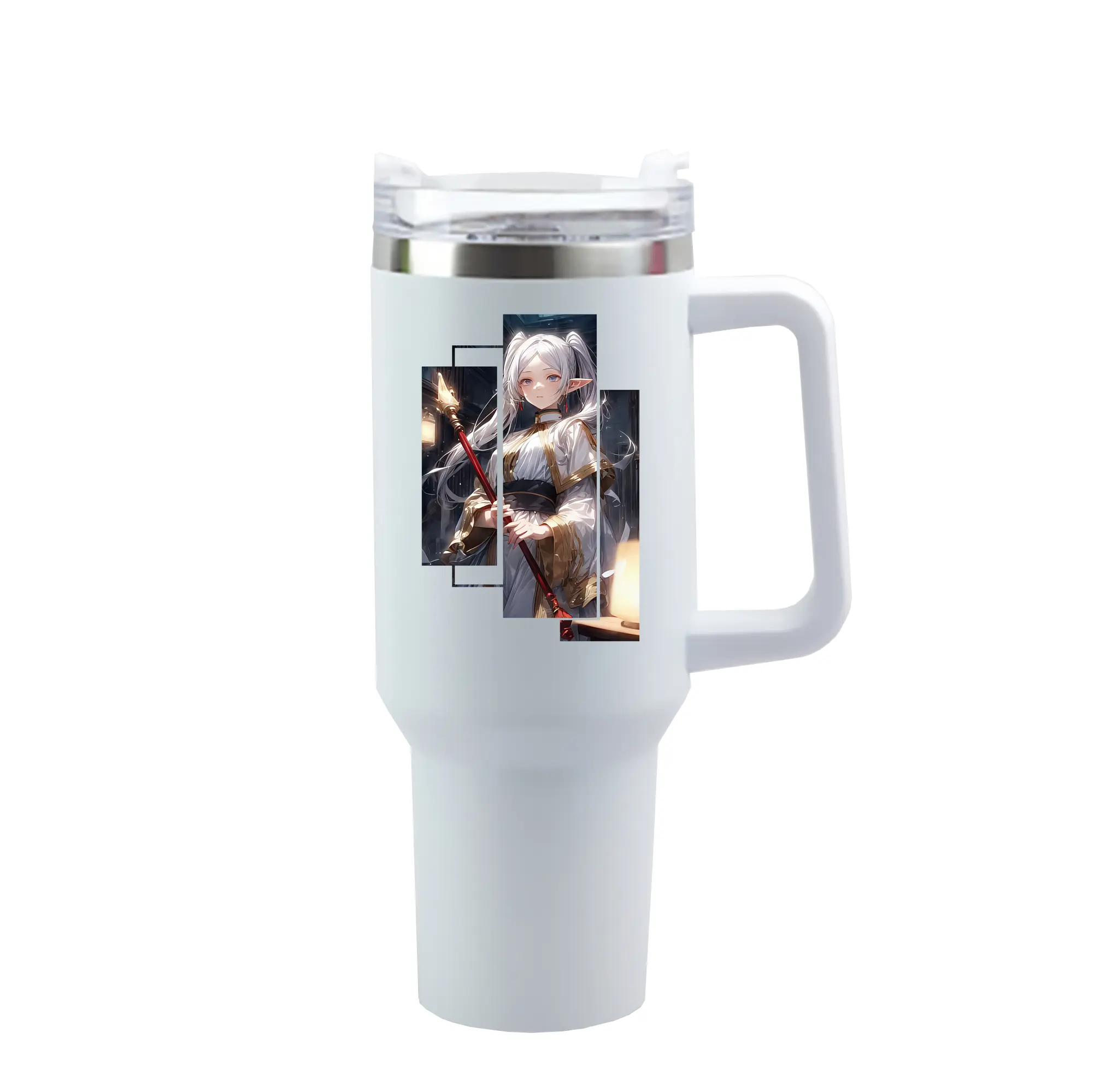 葬送のフリーレン（Frieren） グッズ,フリーレン（Frieren） - 1200mL 車用タンブラー ・ クリスタルステッカー ・ 304ステンレス 内側 ・ 201ステンレス 外側 ・ 保温 保冷 ・ ハンドル＆ストロー付き ・ 通勤 ドライブ アウトドア用