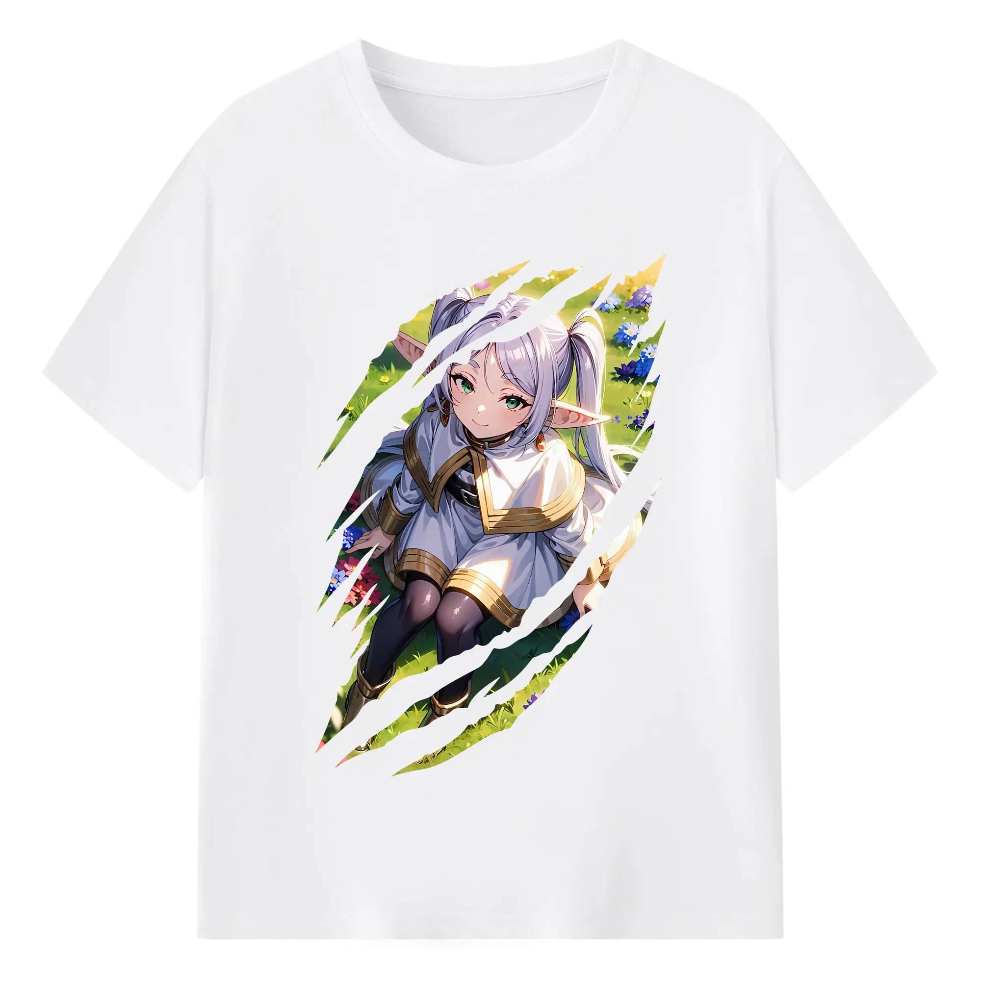 葬送のフリーレン（Frieren） グッズ,フリーレン（Frieren） - 綿100％ 半袖Tシャツ ・ フロントプリント ・ 快適 通気性 ・ 日常使い 散歩 スポーツ用