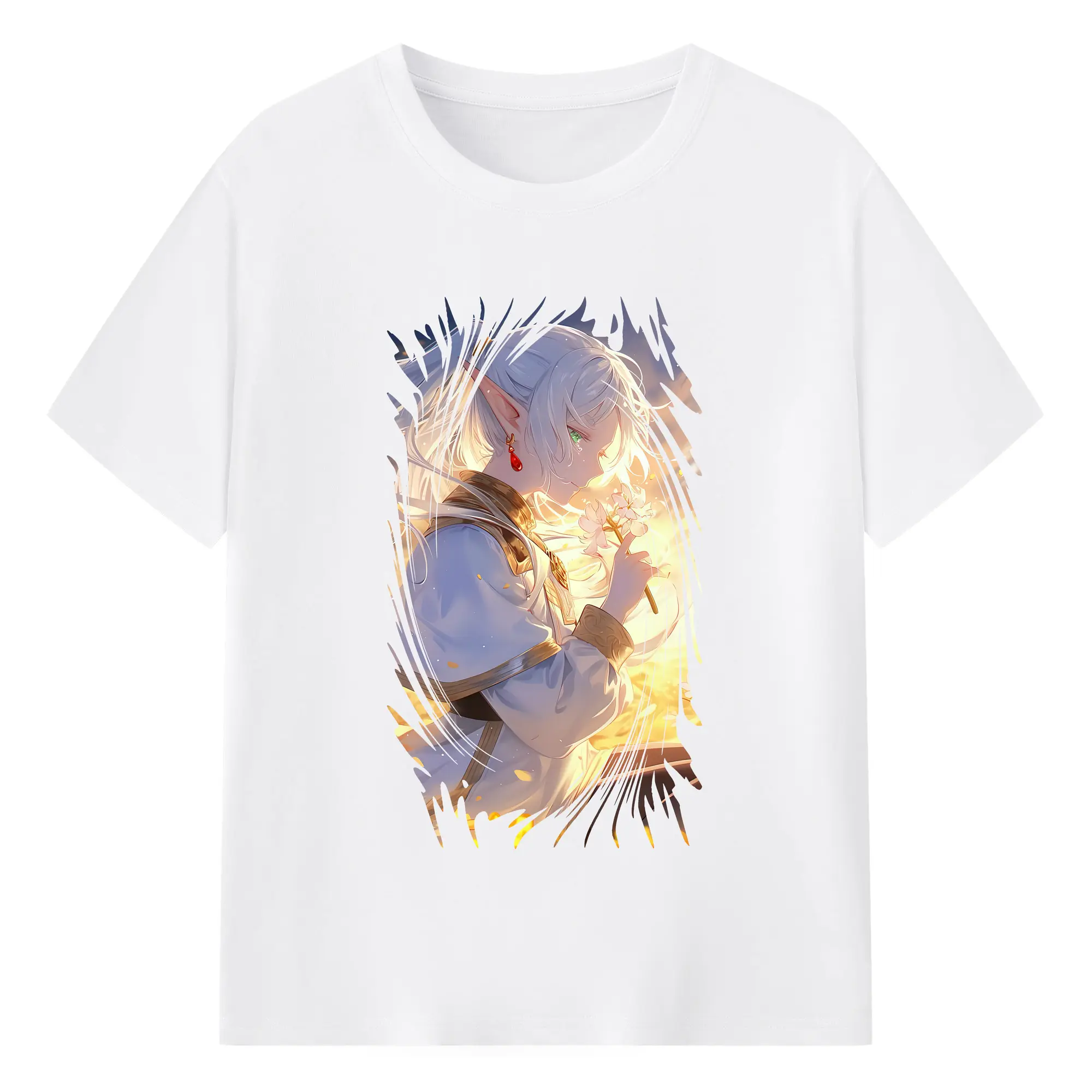 葬送のフリーレン（Frieren） グッズ,フリーレン（Frieren） - 綿100％ 半袖Tシャツ ・ フロントプリント ・ 快適 通気性 ・ 日常使い 散歩 スポーツ用