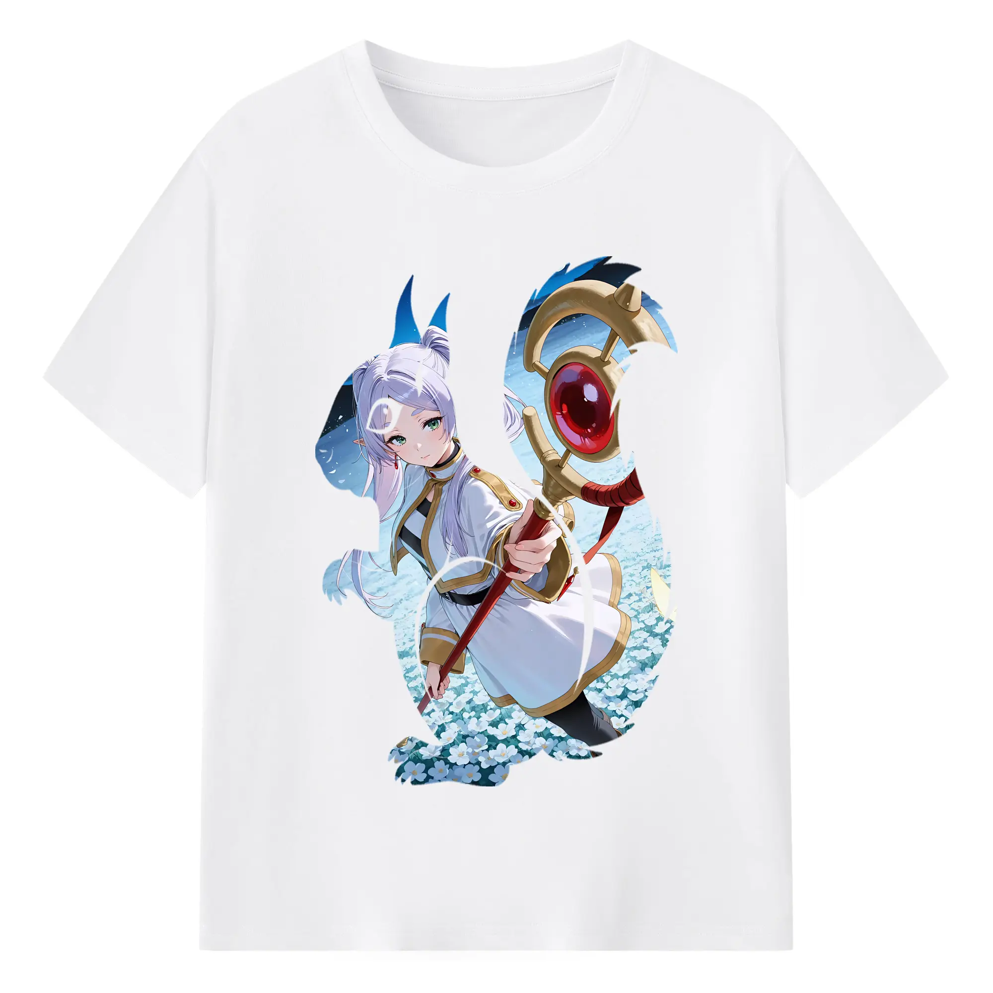 葬送のフリーレン（Frieren） グッズ,フリーレン（Frieren） - 綿100％ 半袖Tシャツ ・ フロントプリント ・ 快適 通気性 ・ 日常使い 散歩 スポーツ用