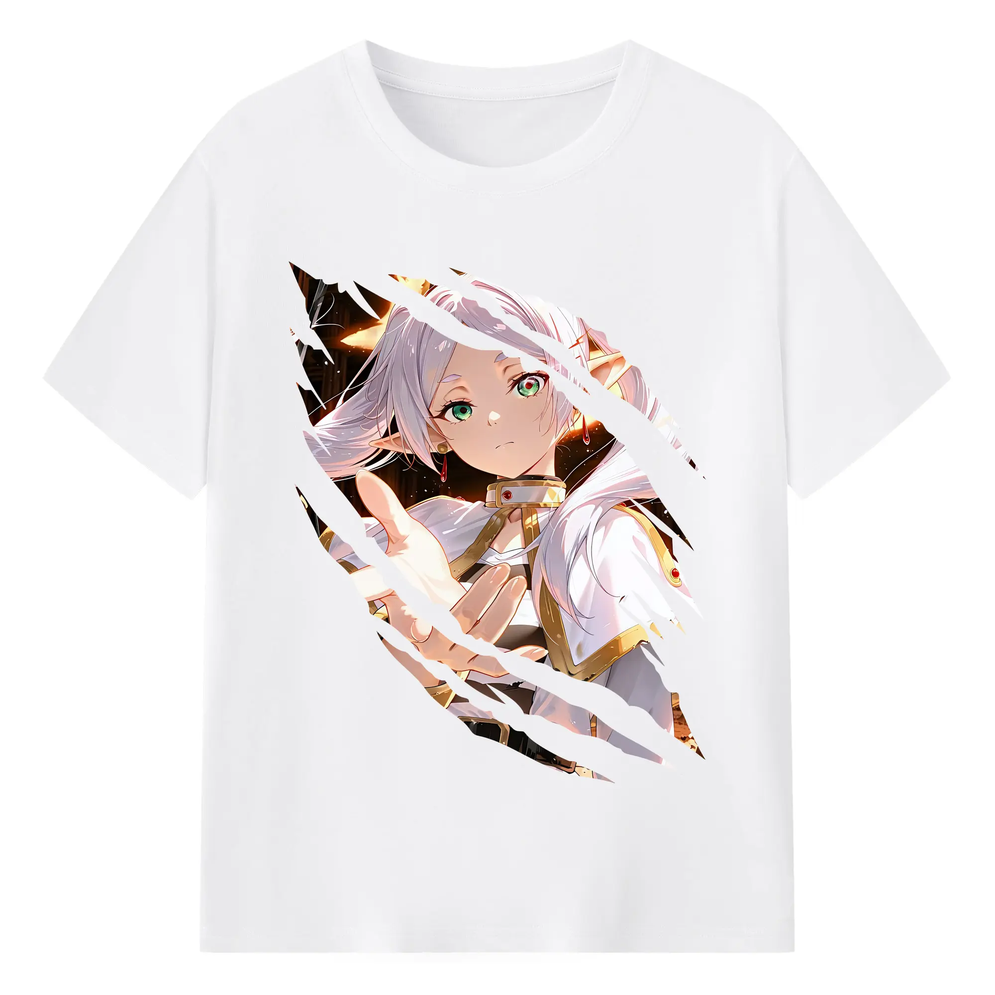 葬送のフリーレン（Frieren） グッズ,フリーレン（Frieren） - 綿100％ 半袖Tシャツ ・ フロントプリント ・ 快適 通気性 ・ 日常使い 散歩 スポーツ用