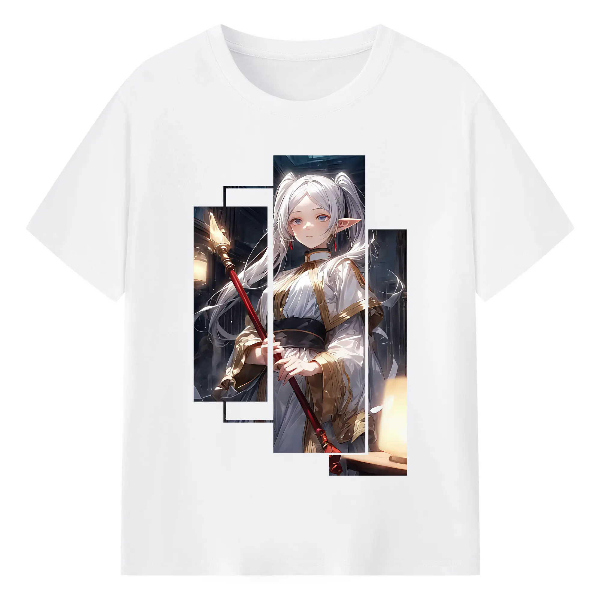 葬送のフリーレン（Frieren） グッズ,フリーレン（Frieren） - 綿100％ 半袖Tシャツ ・ フロントプリント ・ 快適 通気性 ・ 日常使い 散歩 スポーツ用