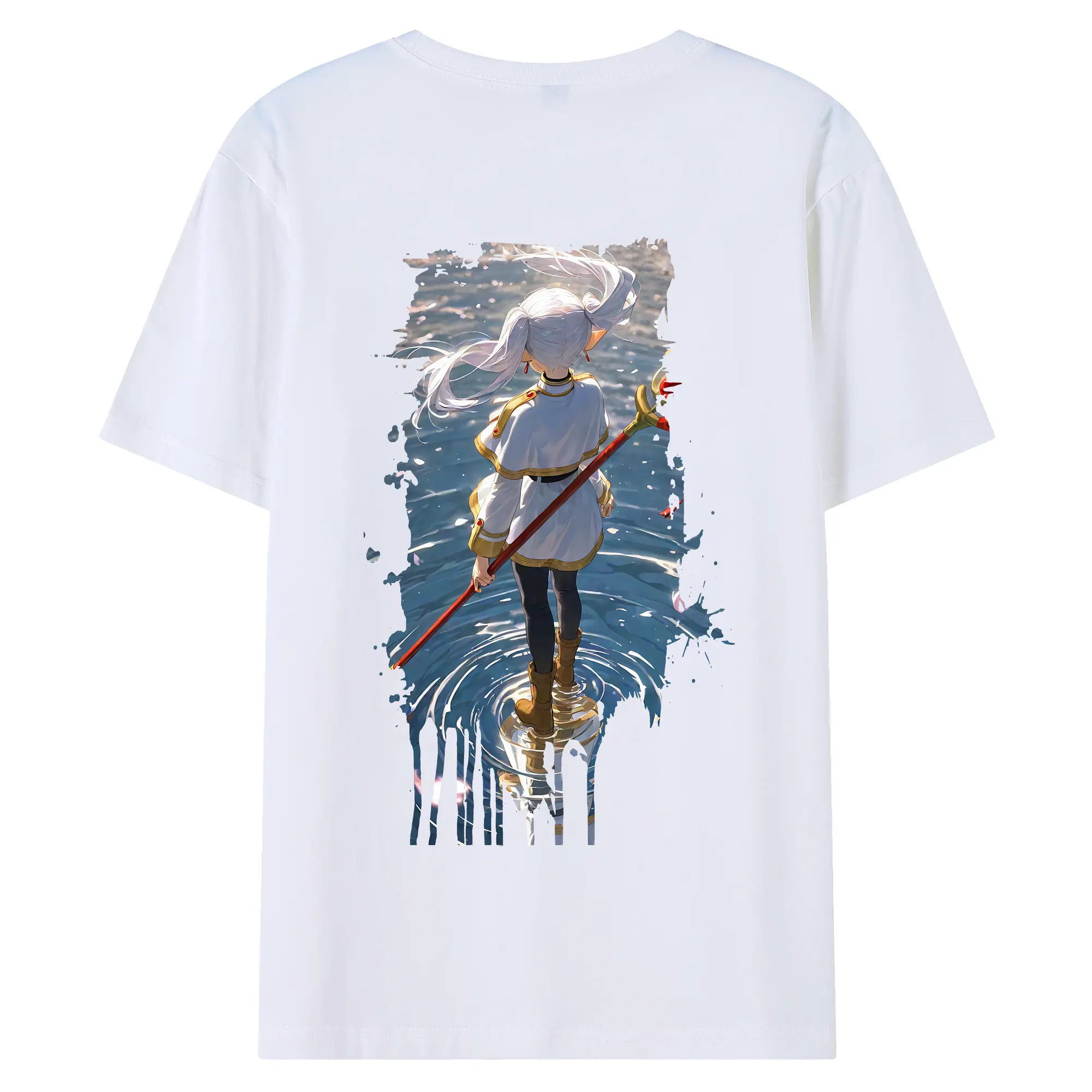 葬送のフリーレン（Frieren） グッズ,フリーレン（Frieren） - 綿100％ 半袖Tシャツ ・ バックプリント ・ 快適 通気性 ・ 日常使い 散歩 スポーツ用