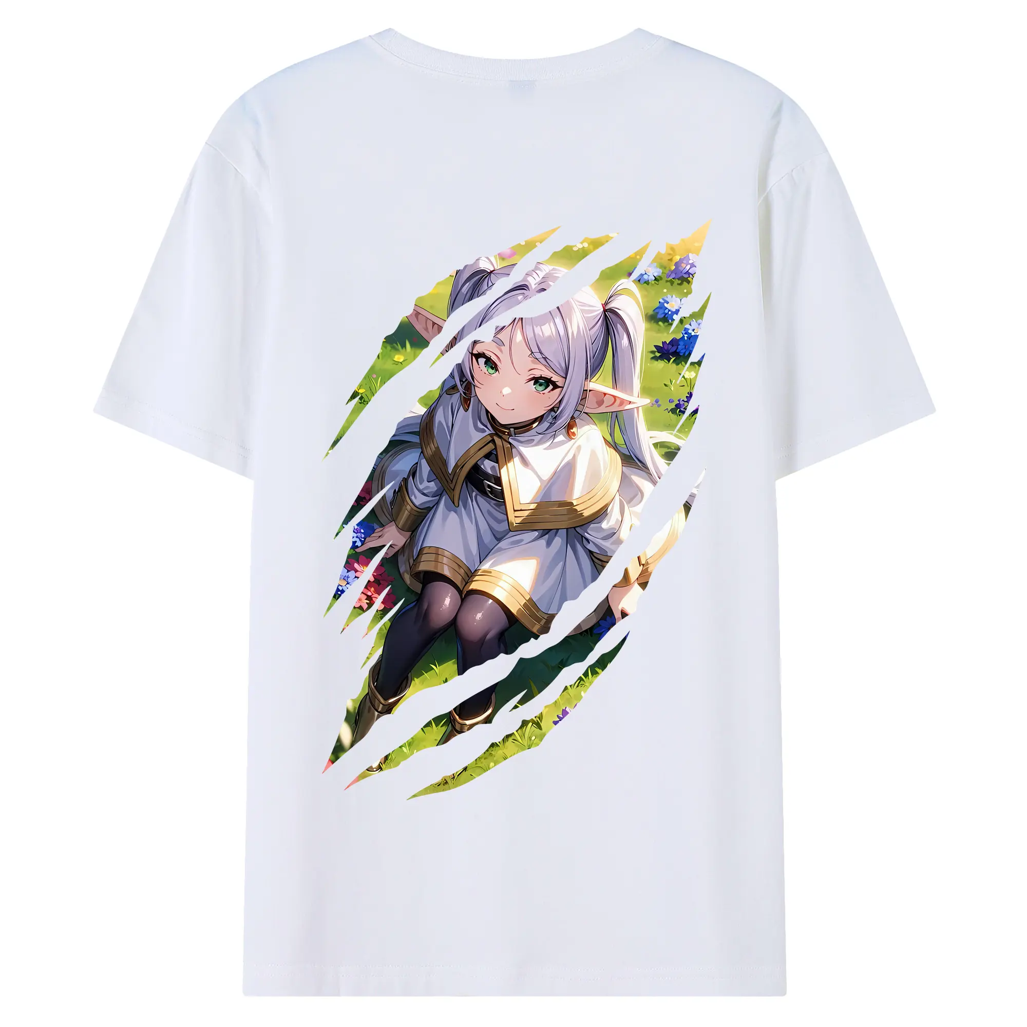 葬送のフリーレン（Frieren） グッズ,フリーレン（Frieren） - 綿100％ 半袖Tシャツ ・ バックプリント ・ 快適 通気性 ・ 日常使い 散歩 スポーツ用