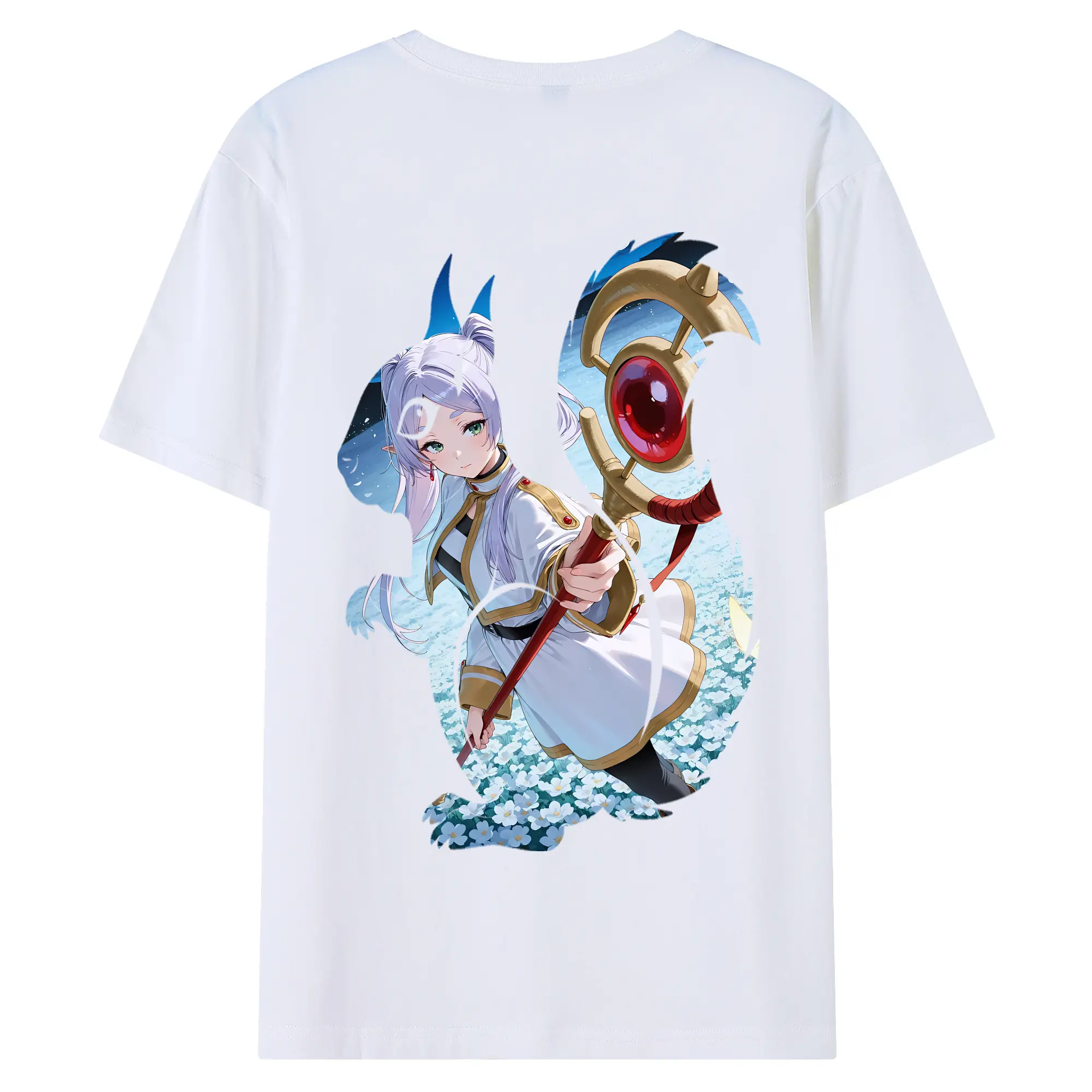 葬送のフリーレン（Frieren） グッズ,フリーレン（Frieren） - 綿100％ 半袖Tシャツ ・ バックプリント ・ 快適 通気性 ・ 日常使い 散歩 スポーツ用