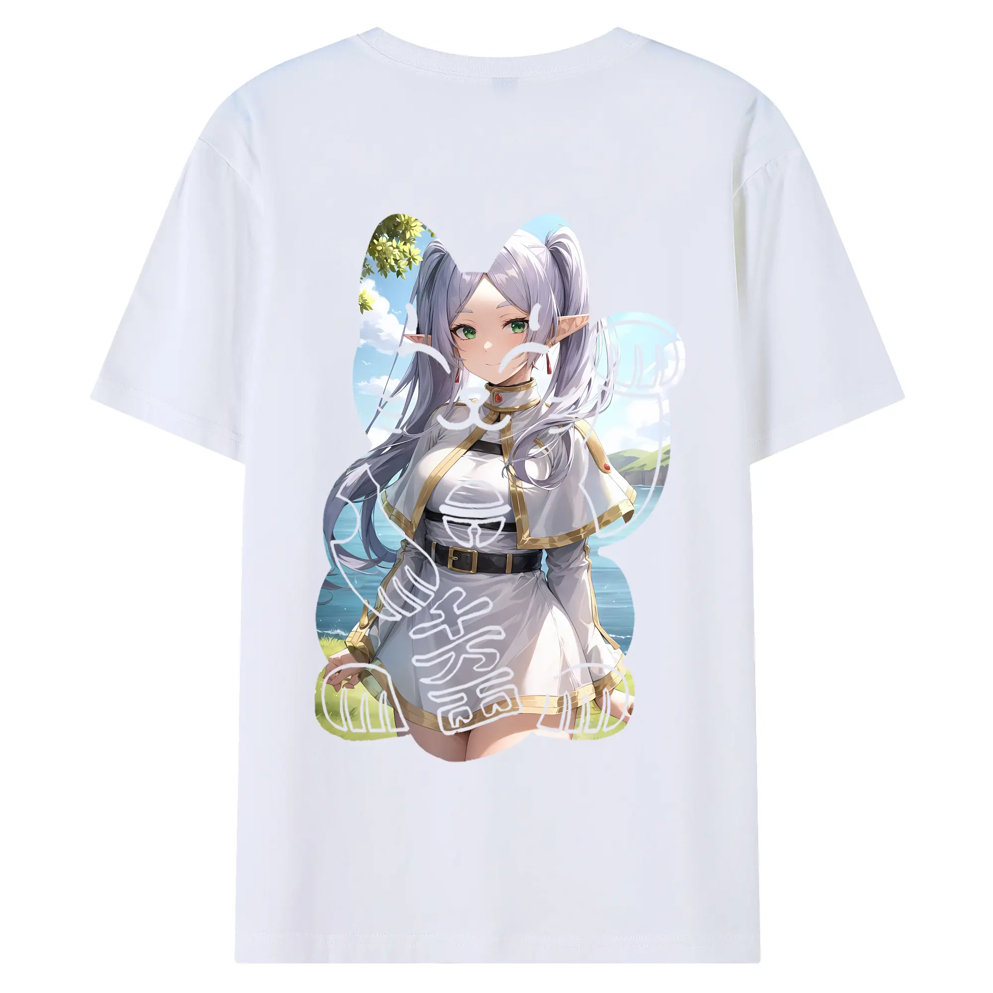 葬送のフリーレン（Frieren） グッズ,フリーレン（Frieren） - 綿100％ 半袖Tシャツ ・ バックプリント ・ 快適 通気性 ・ 日常使い 散歩 スポーツ用