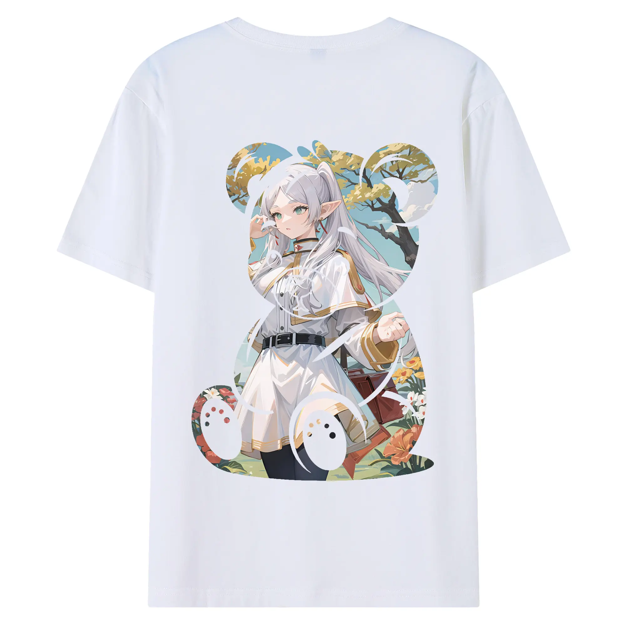 葬送のフリーレン（Frieren） グッズ,フリーレン（Frieren） - 綿100％ 半袖Tシャツ ・ バックプリント ・ 快適 通気性 ・ 日常使い 散歩 スポーツ用